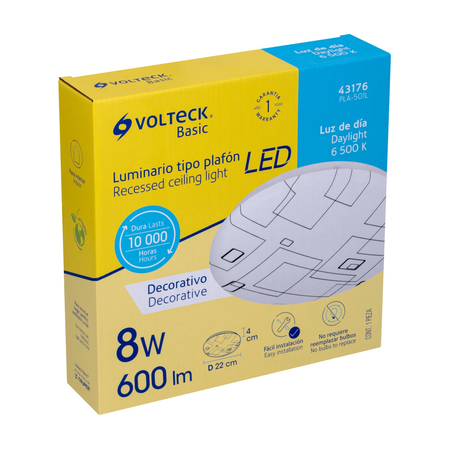 Plafón redondo, decorativo, diseño de cuadros, 8 W, LED