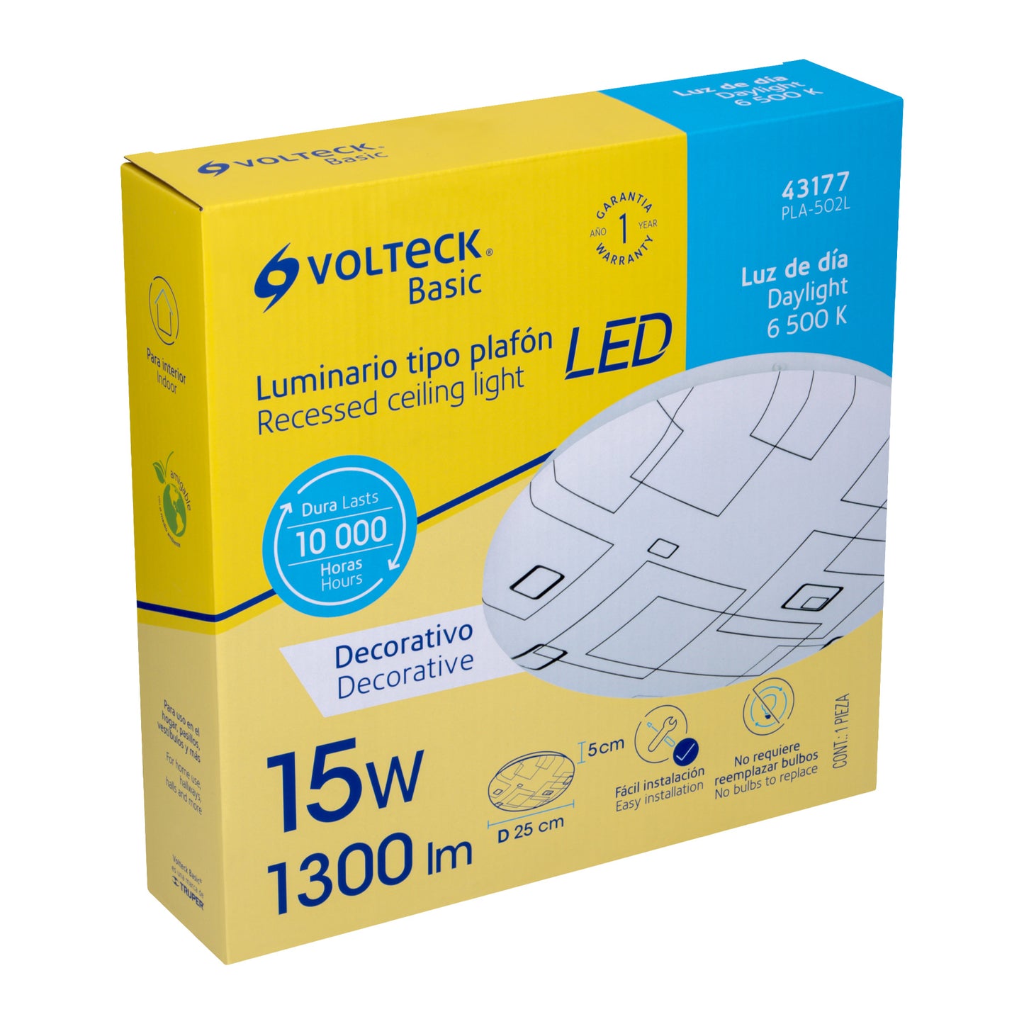 Plafón redondo, decorativo, diseño de cuadros, 15 W, LED