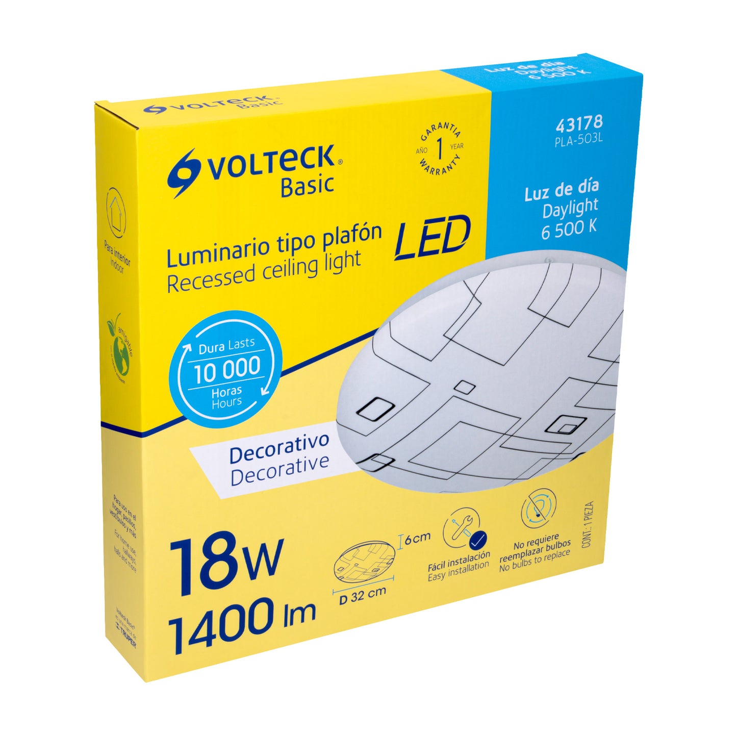 Plafón redondo, decorativo, diseño de cuadros, 18 W, LED