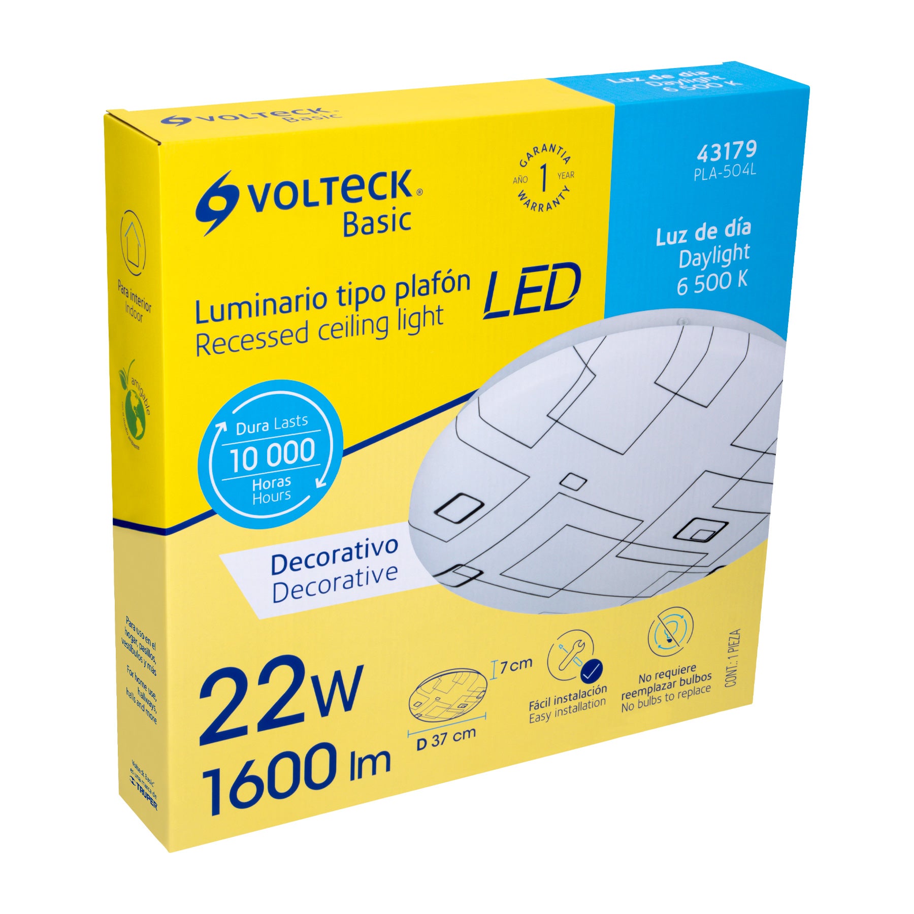 Plafón redondo, decorativo, diseño de cuadros, 22 W, LED