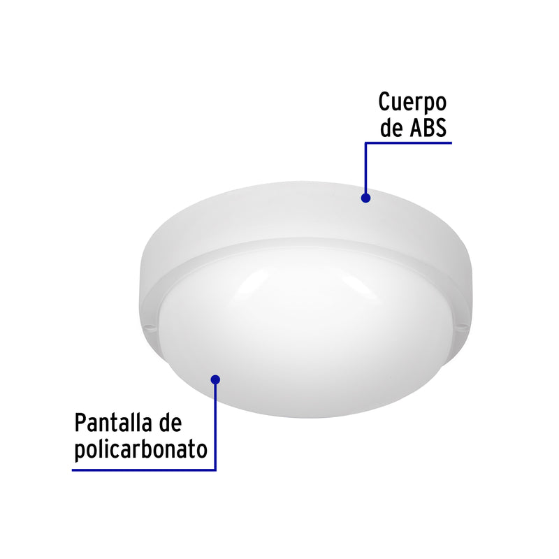 Plafón redondo, 15W, 6500K, IP54, LED