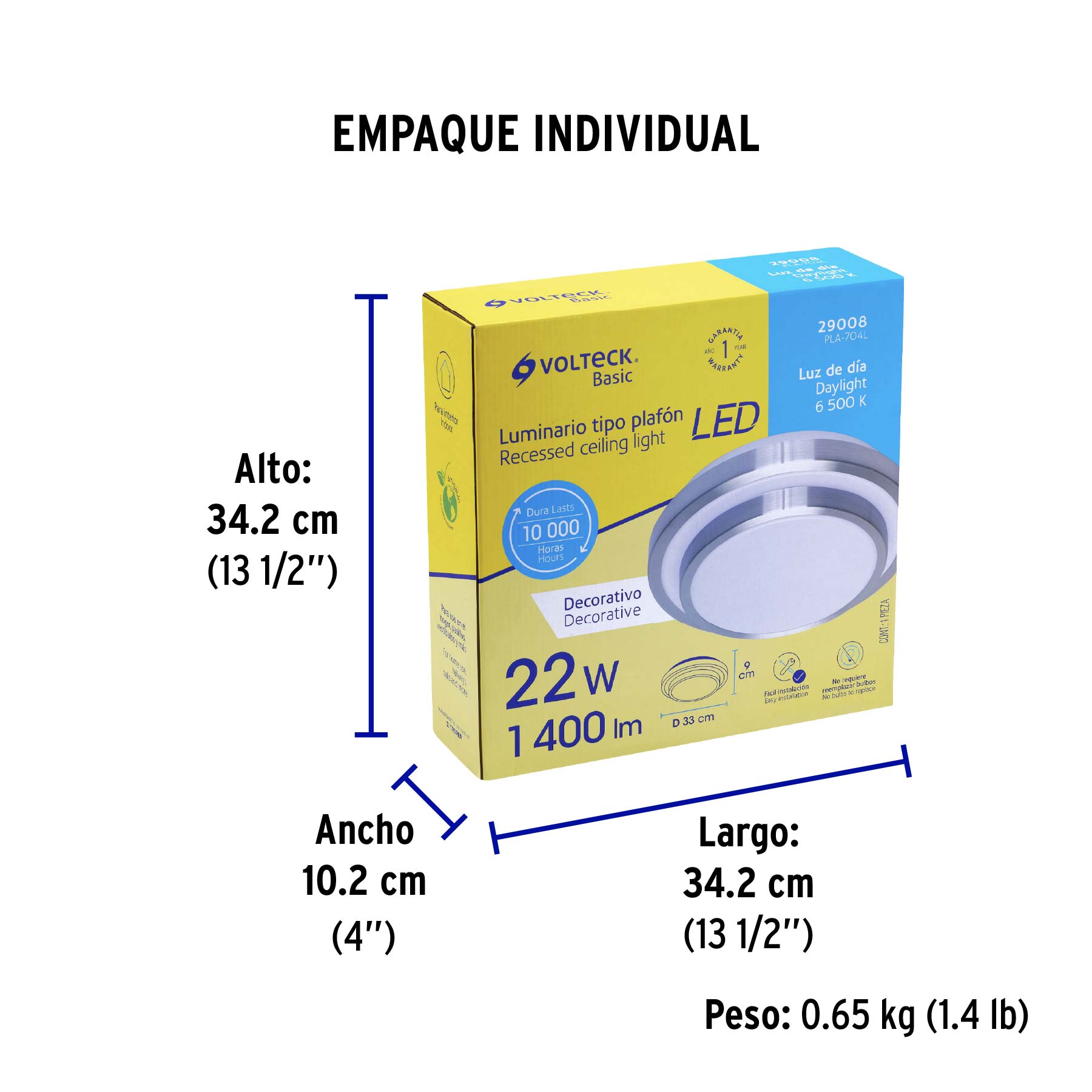 Luminario LED 24 W plafón decorativo metálico luz día, Basic
