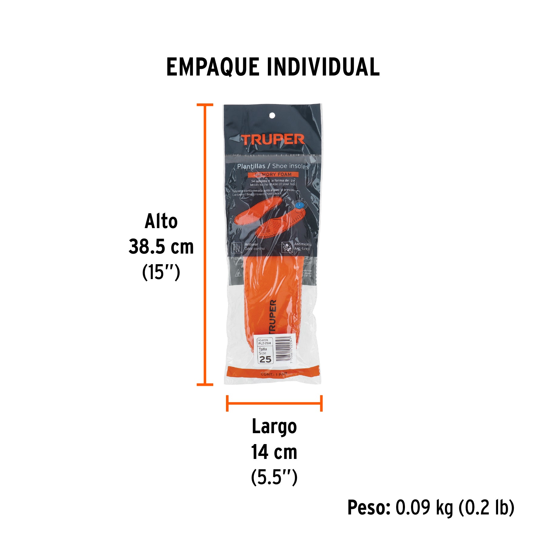 Bolsa con par de plantillas memory foam p/zapato talla 25