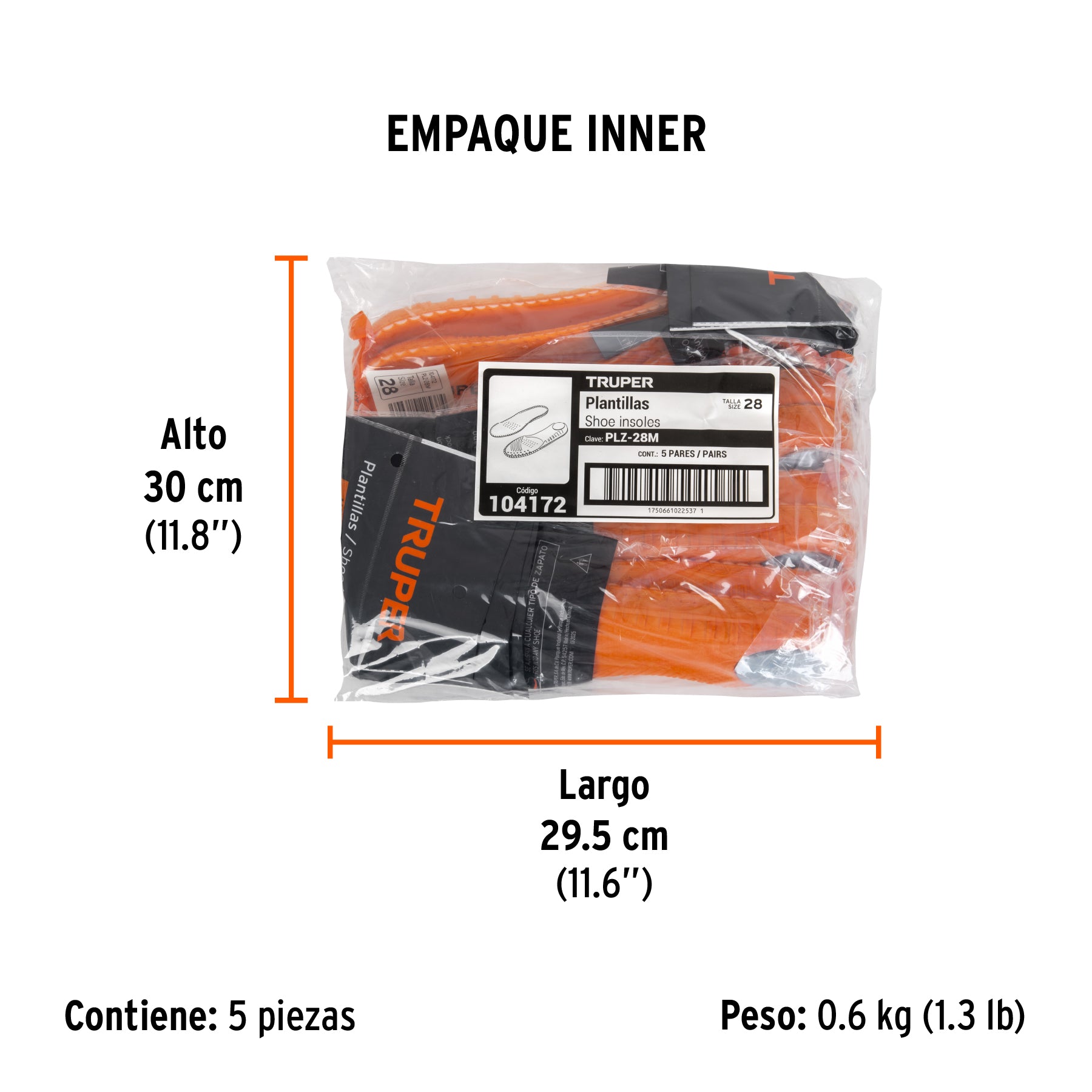 Bolsa con par de plantillas memory foam p/zapato talla 28