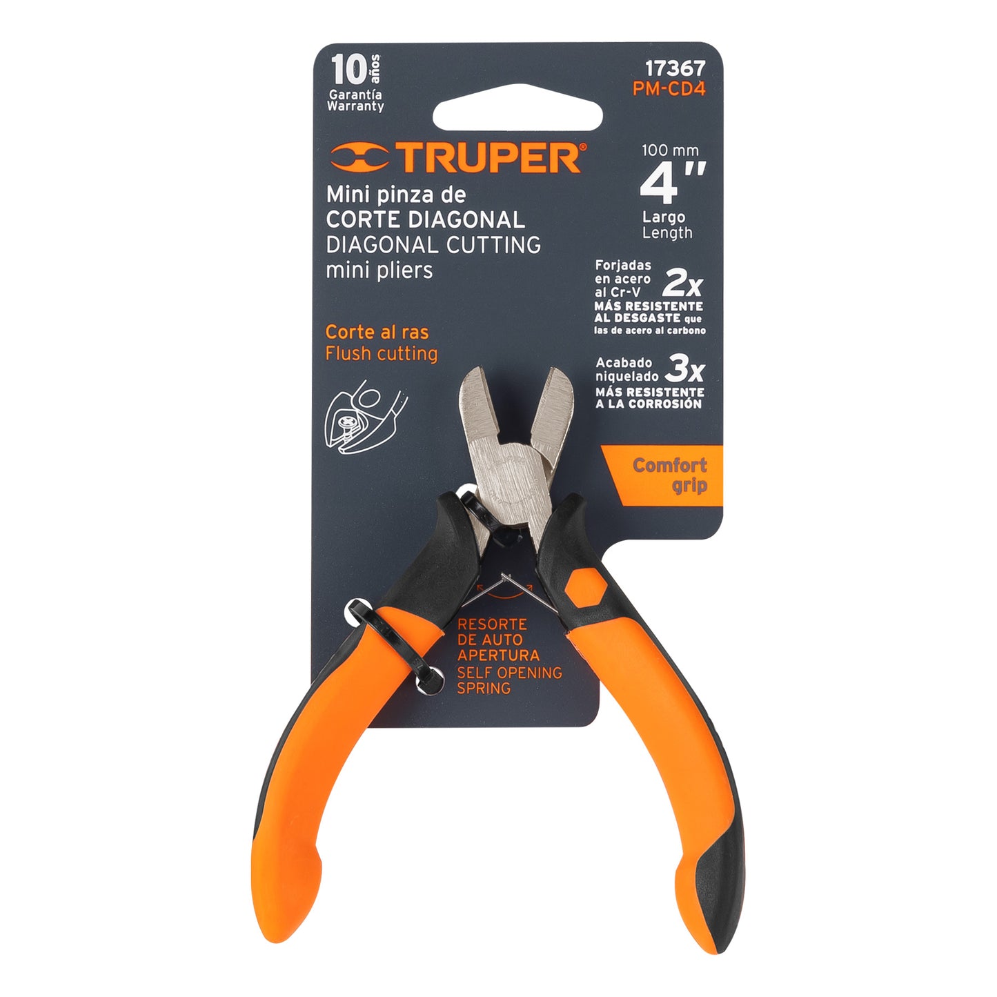 Pinza miniatura corte diagonal 4", mango comfort grip