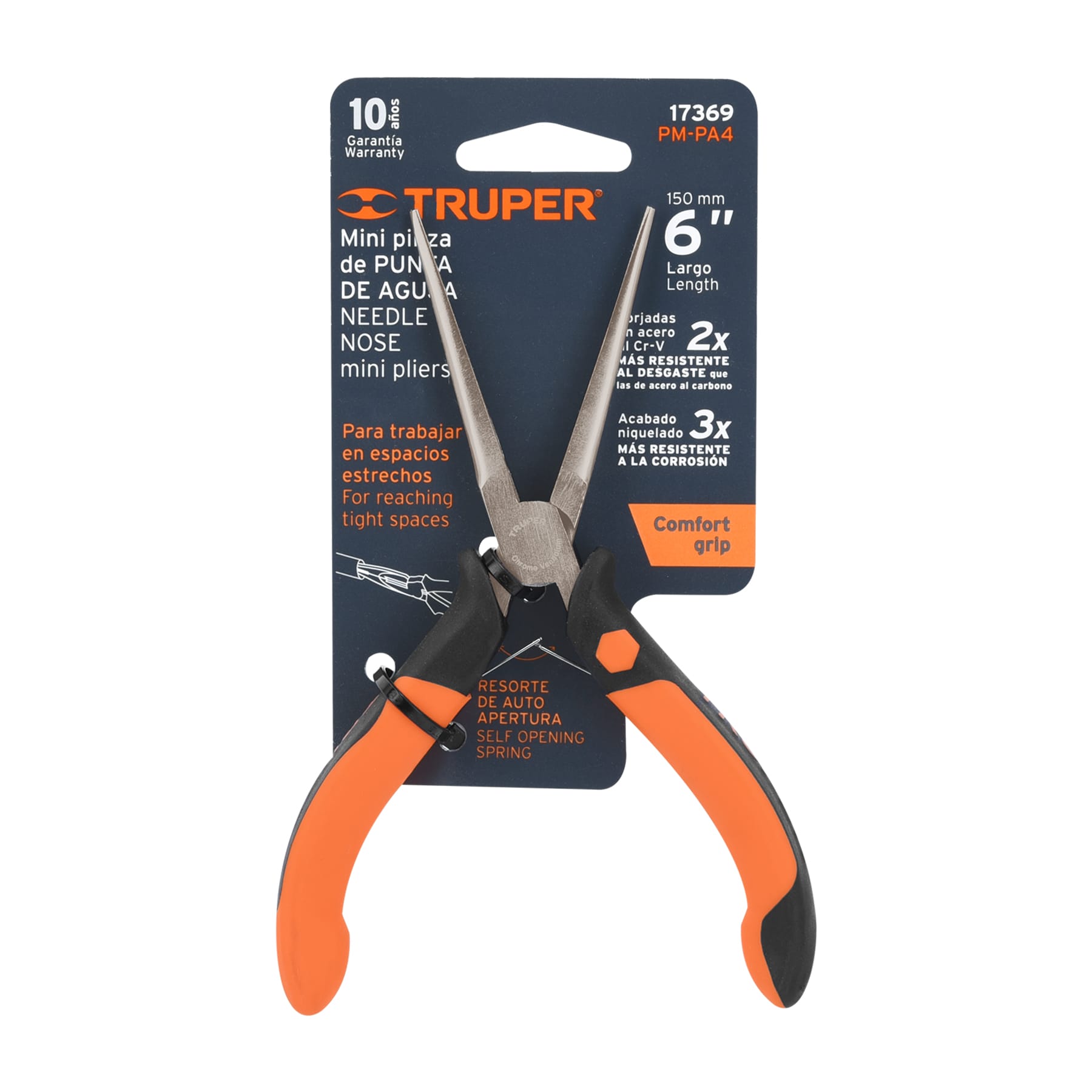 Pinza miniatura punta de aguja 5", mango comfort grip