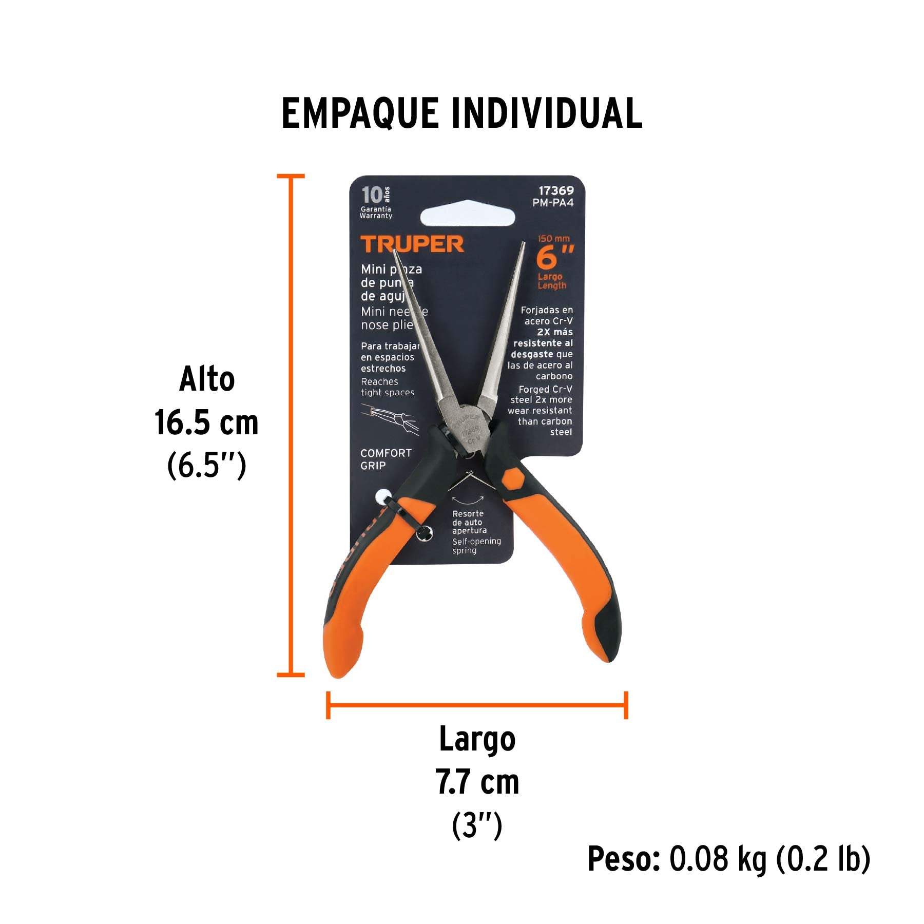 Pinza miniatura punta de aguja 5", mango comfort grip