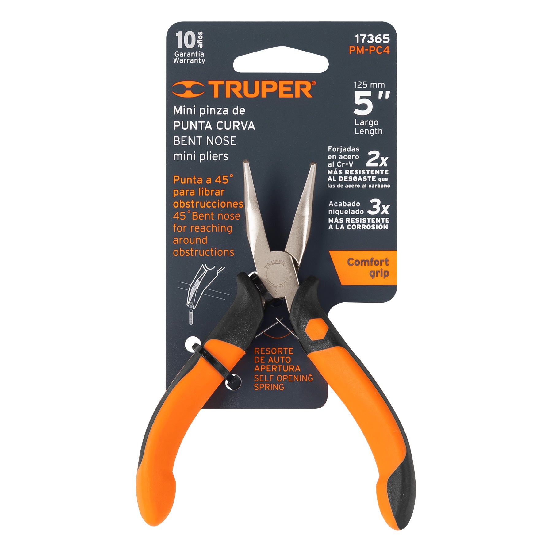 Pinza de punta curva 5", mango comfort grip