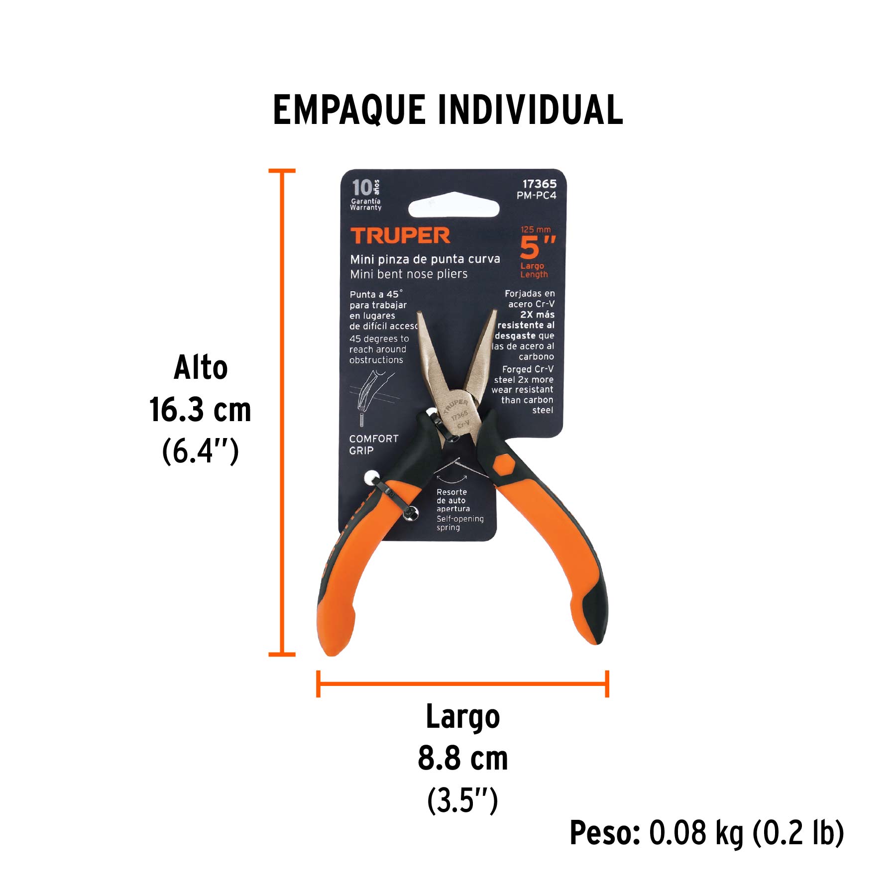 Pinza de punta curva 5", mango comfort grip