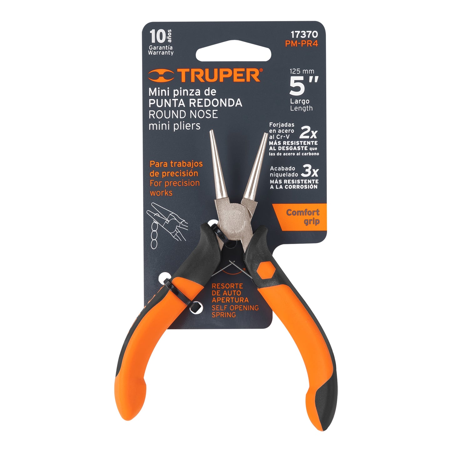 Pinza de punta redonda 5", mango comfort grip