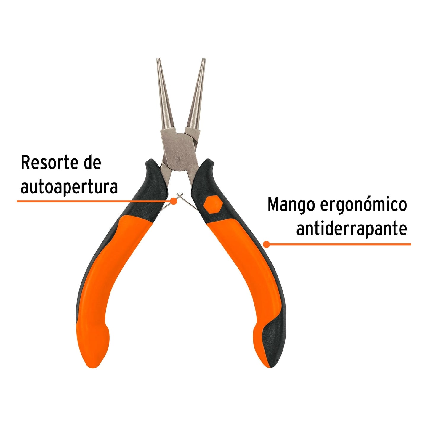 Pinza de punta redonda 5", mango comfort grip