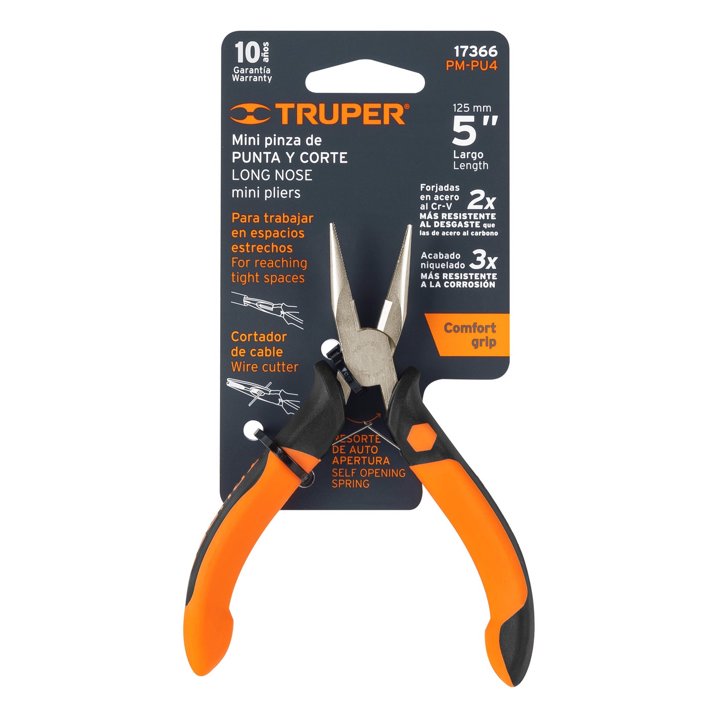 Pinza de punta y corte 5", mango comfort grip
