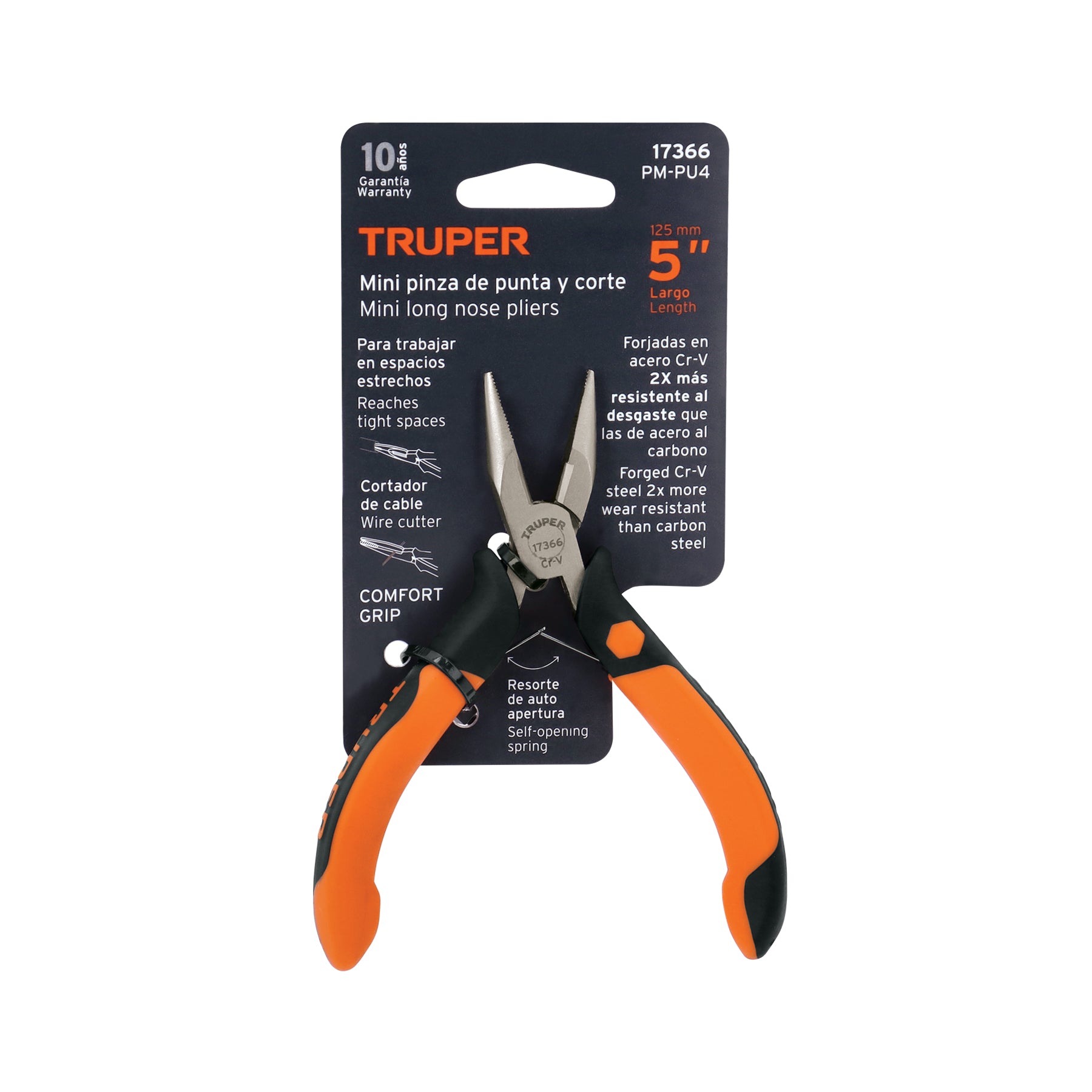 Pinza de punta y corte 5", mango comfort grip