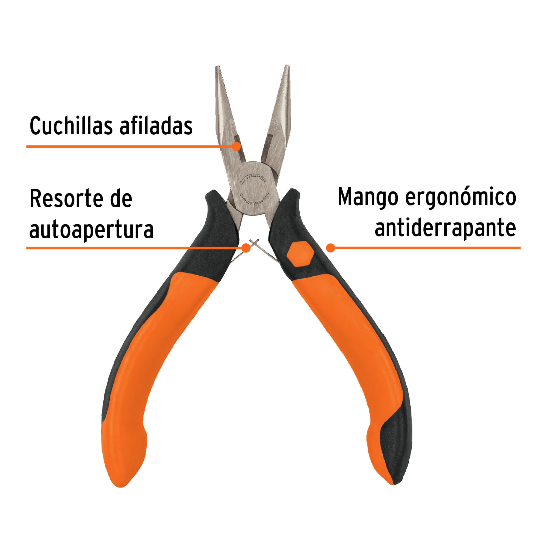 Pinza de punta y corte 5", mango comfort grip