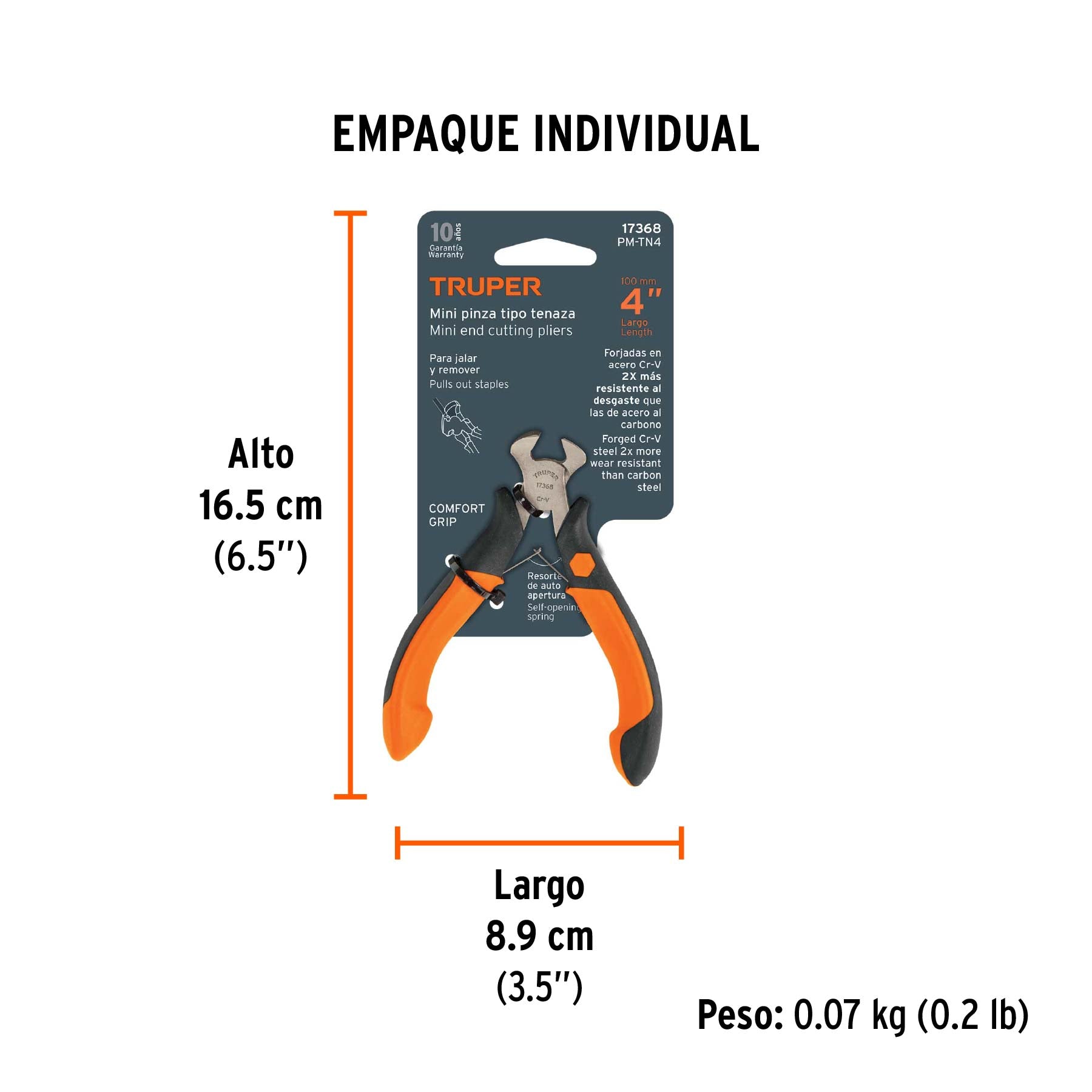 Pinza miniatura tipo tenaza 4", mango comfort grip