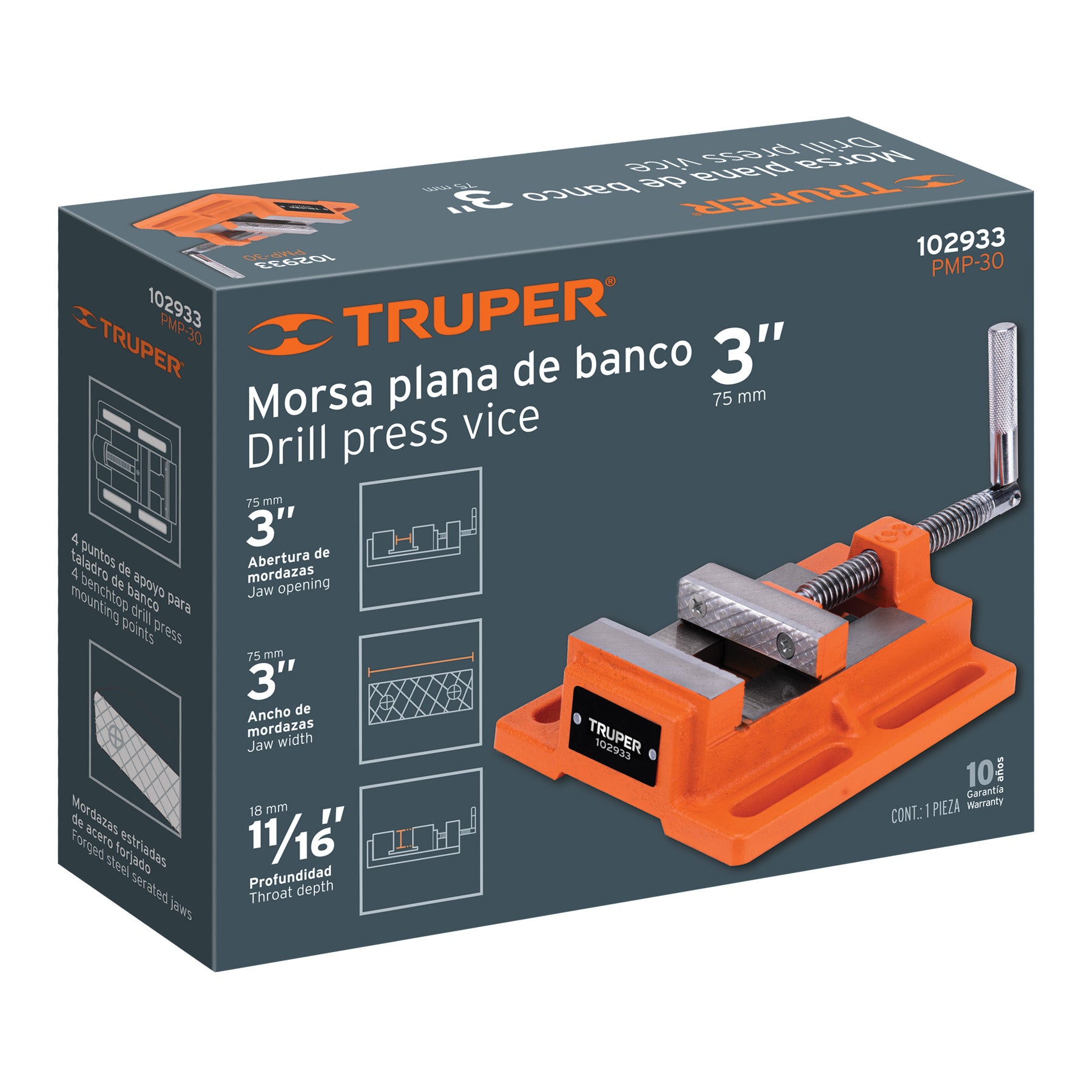 Prensa morsa plana 75 mm, Truper