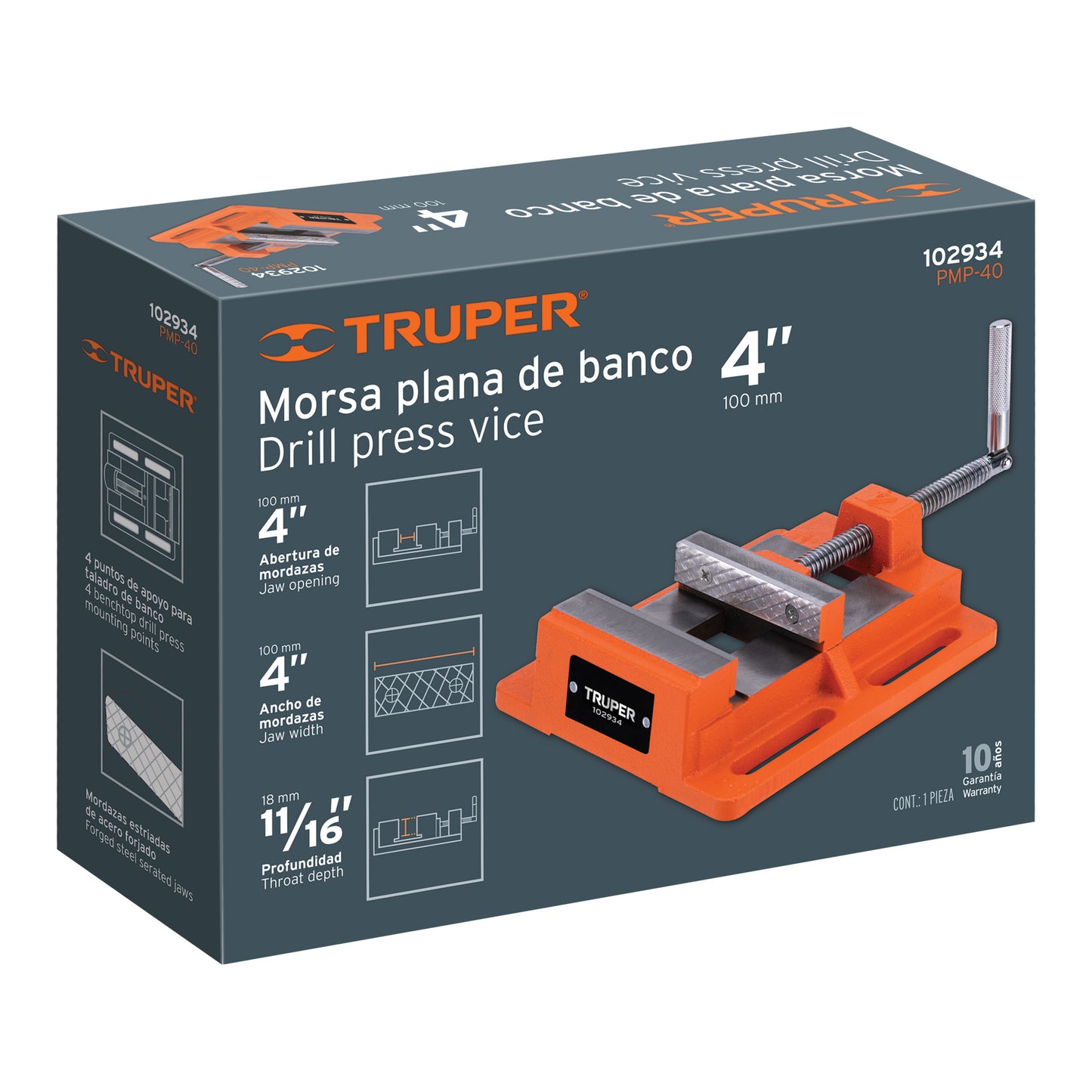 Prensa morsa plana 100 mm, Truper