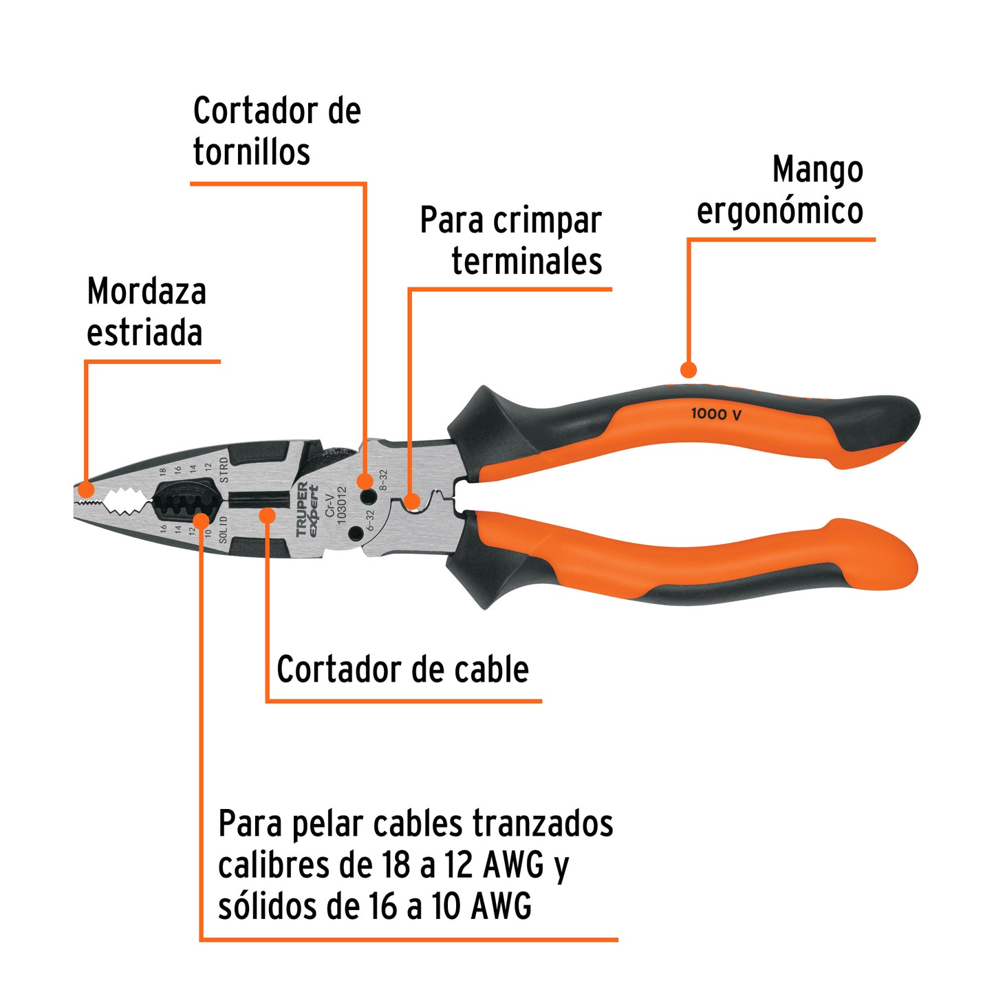 Pinza multiuso 8' electricista, comfort grip, Truper Expert