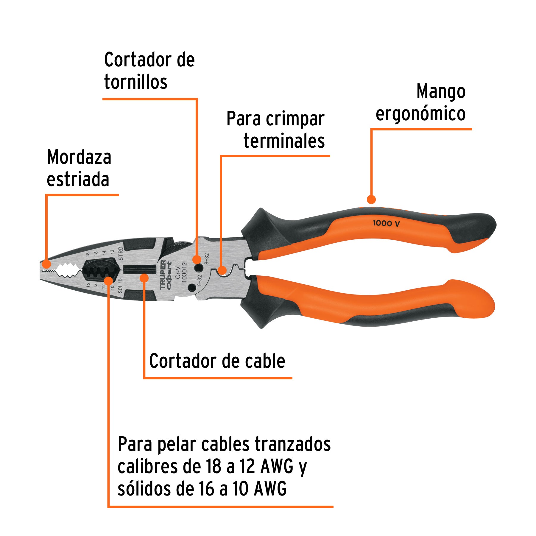Pinza multiuso 8' electricista, comfort grip, Truper Expert