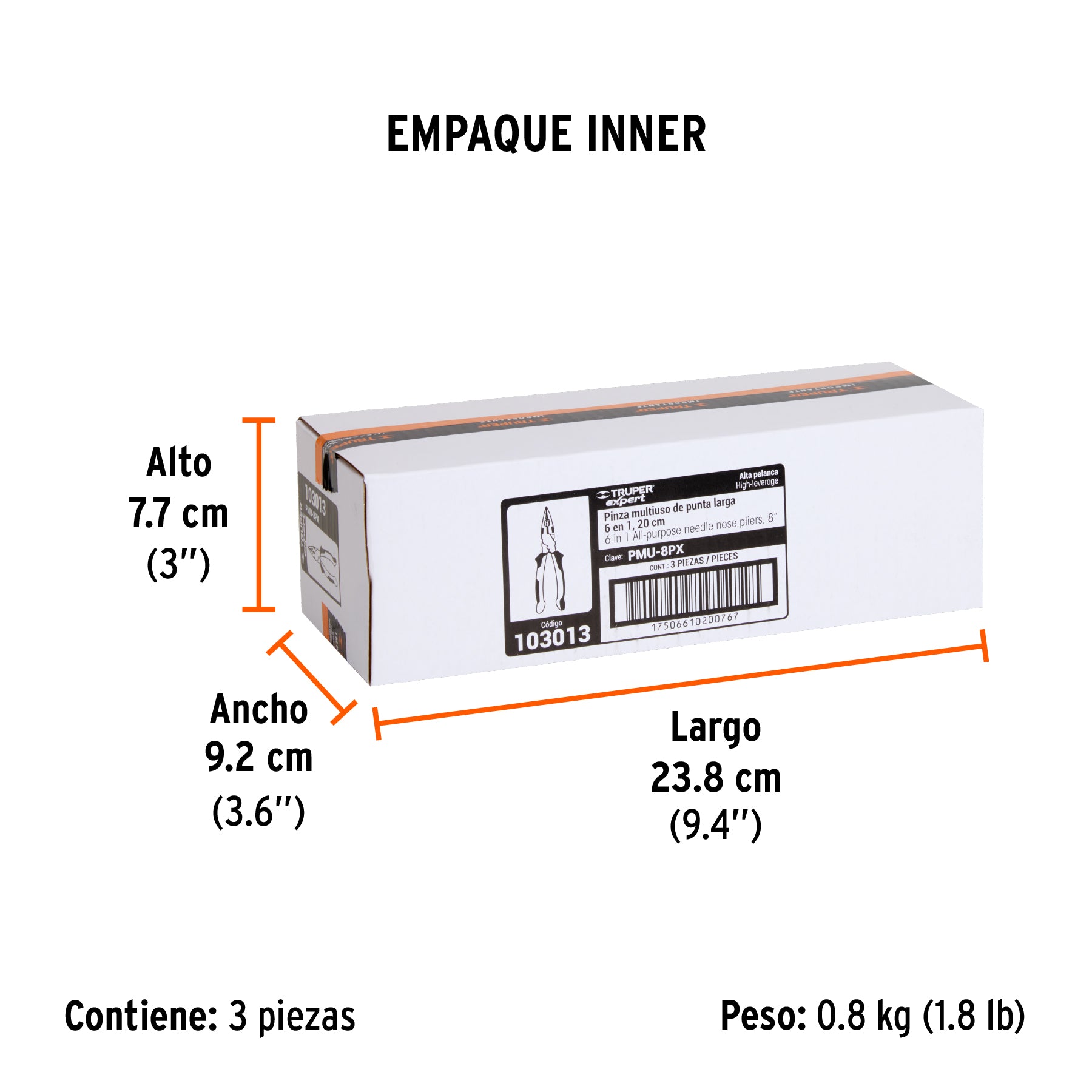 Pinza multiuso 8' punta larga, comfort grip, Truper expert