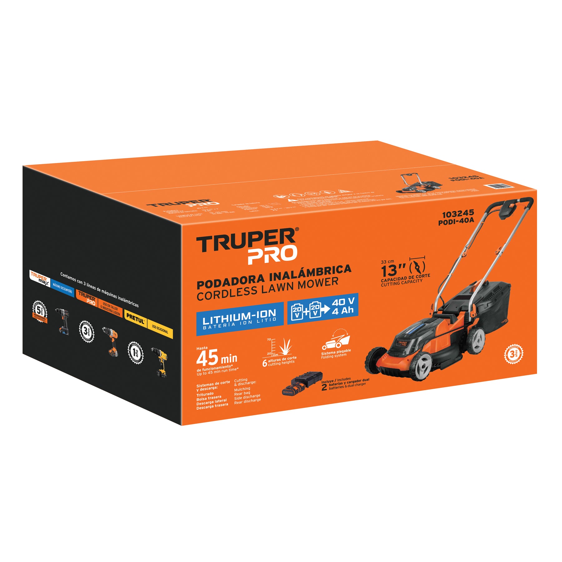 Podadora inalámbrica 40V, 2 baterías 4Ah, 1 carg.dual, PRO