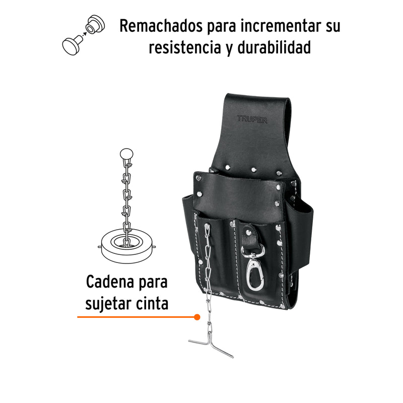 Porta herramientas grande de cuero, 7 compartimentos