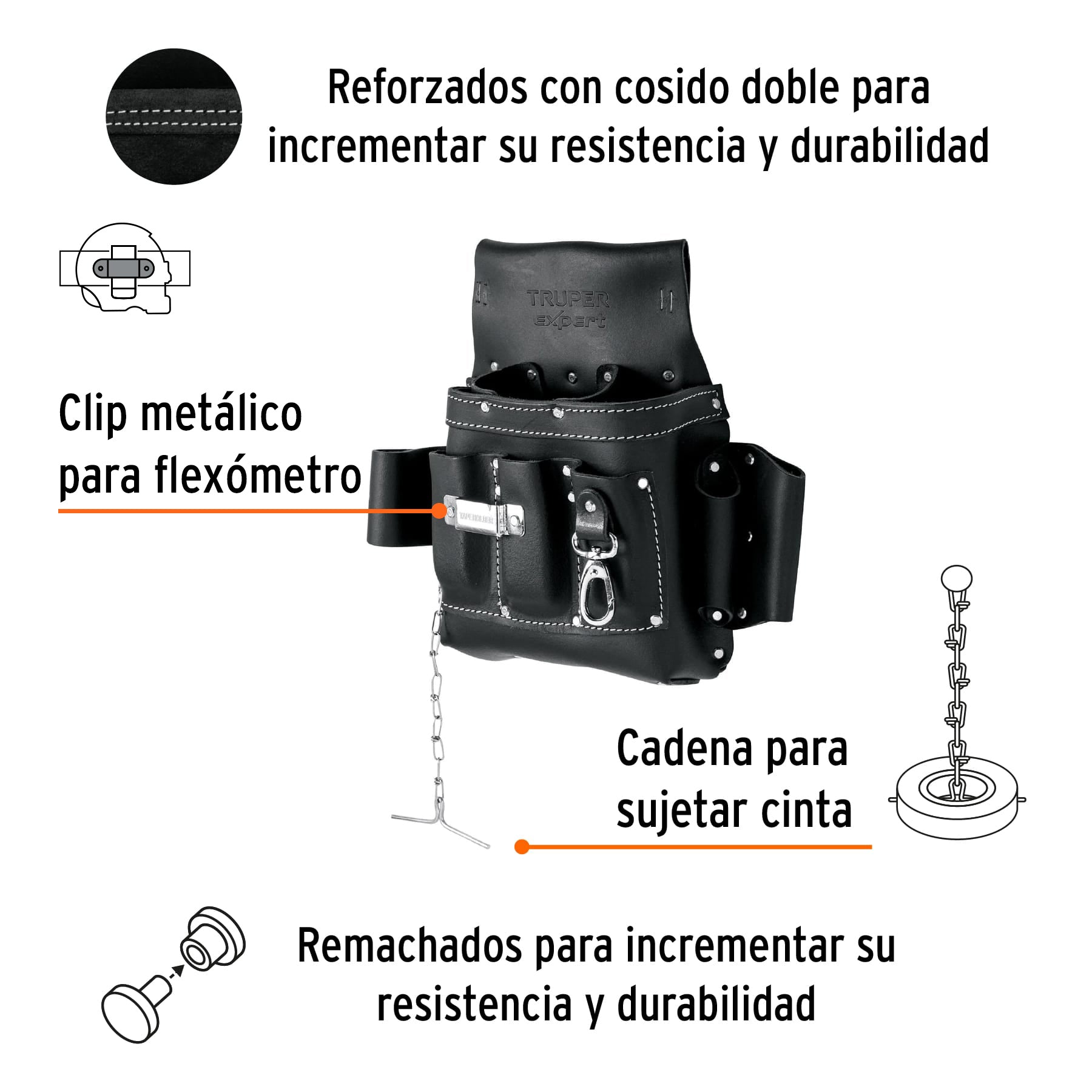 Porta herramientas de carnaza, 8 compartimientos, Expert