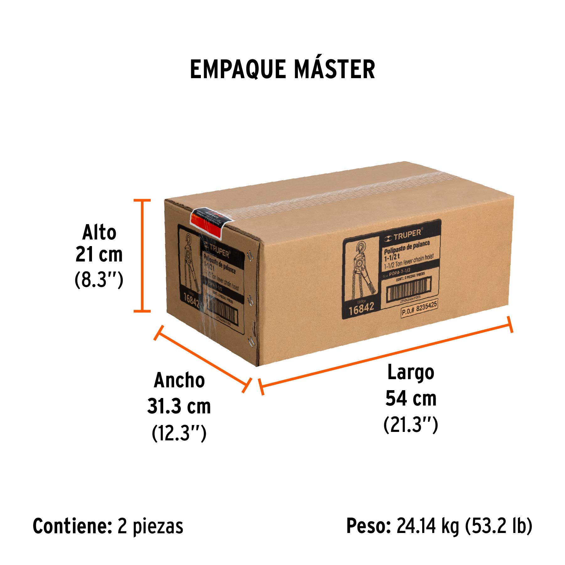 Polipasto de palanca, 1-1/2 toneladas