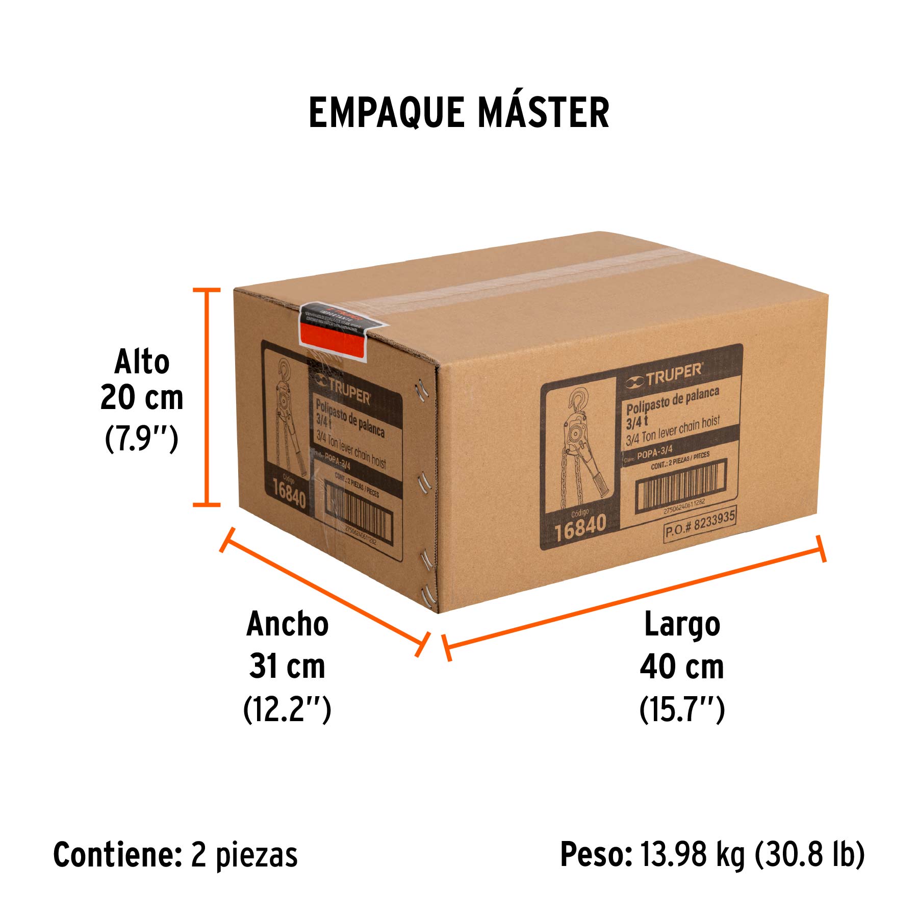 Polipasto de palanca, 3/4 toneladas
