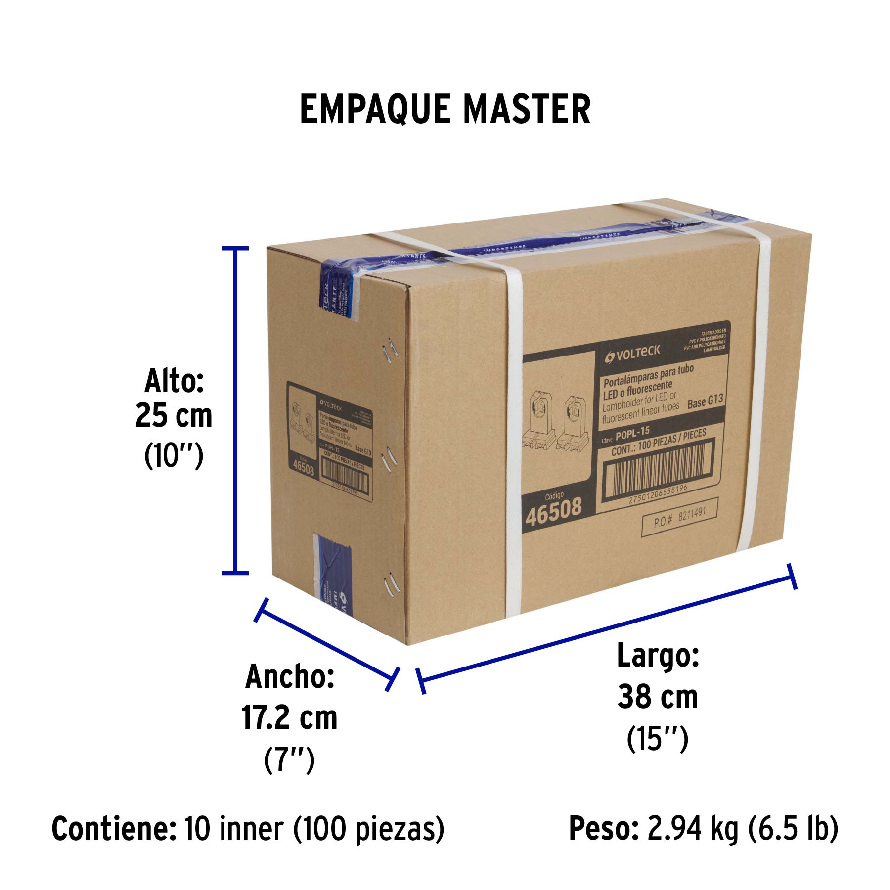 Portalámpara de plástico, base G13 bipin, 2 pzas, Volteck