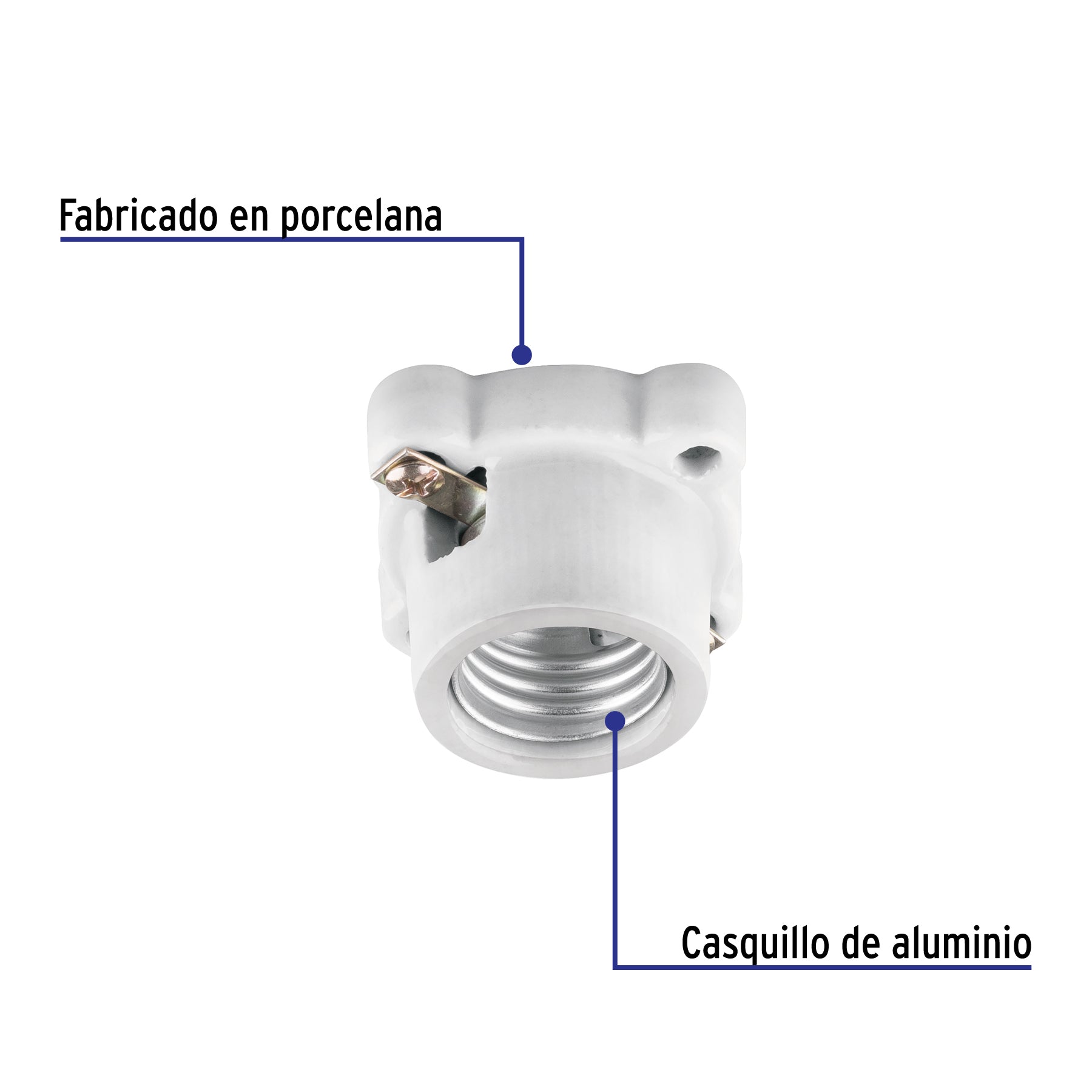 Portalámpara de porcelana, cuadrado, Volteck