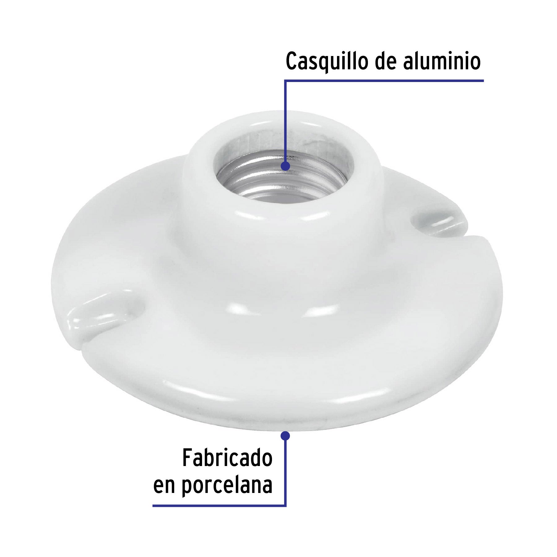Portalámpara de porcelana, 3-1/2", circular, Volteck