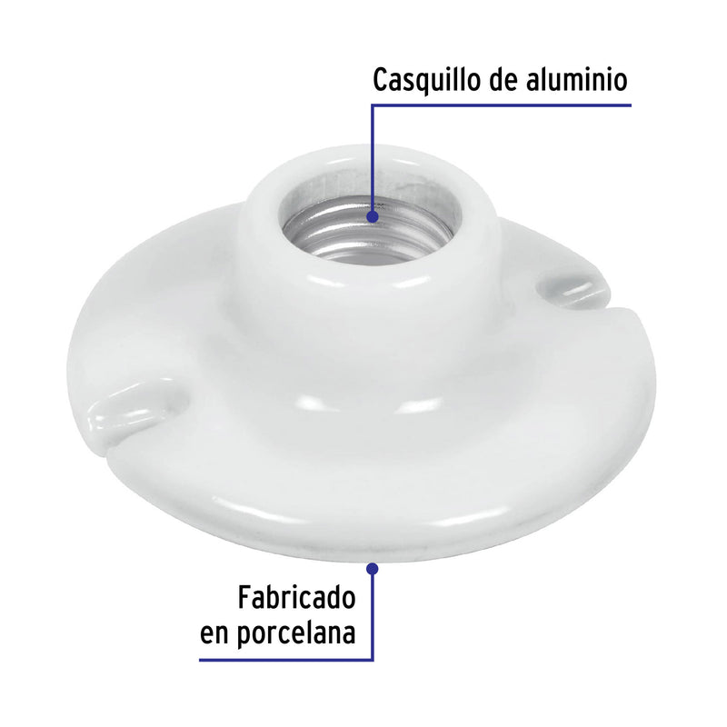 Portalámpara de porcelana, 3-1/2", circular, Volteck