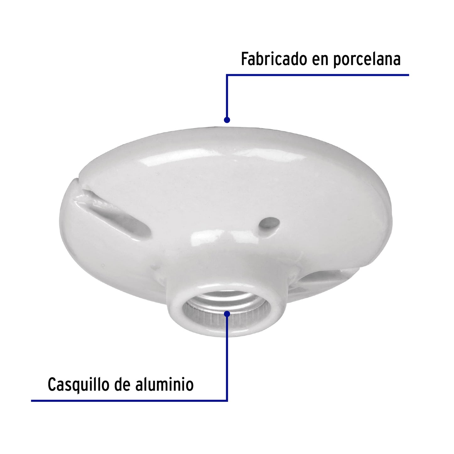Portalámpara de porcelana, 4-1/2', redonda, a granel Volteck