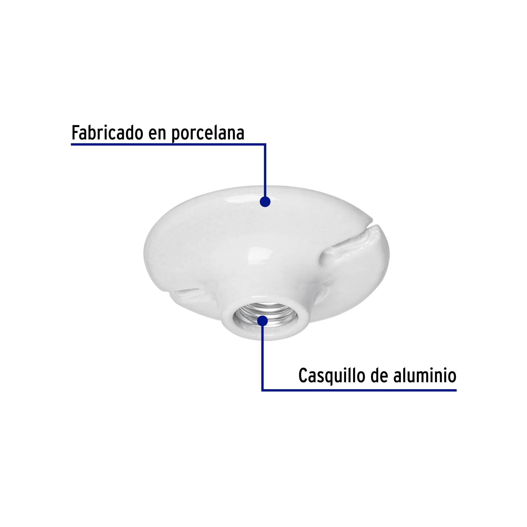 Portalámpara de porcelana, 4-1/2", circular, Volteck