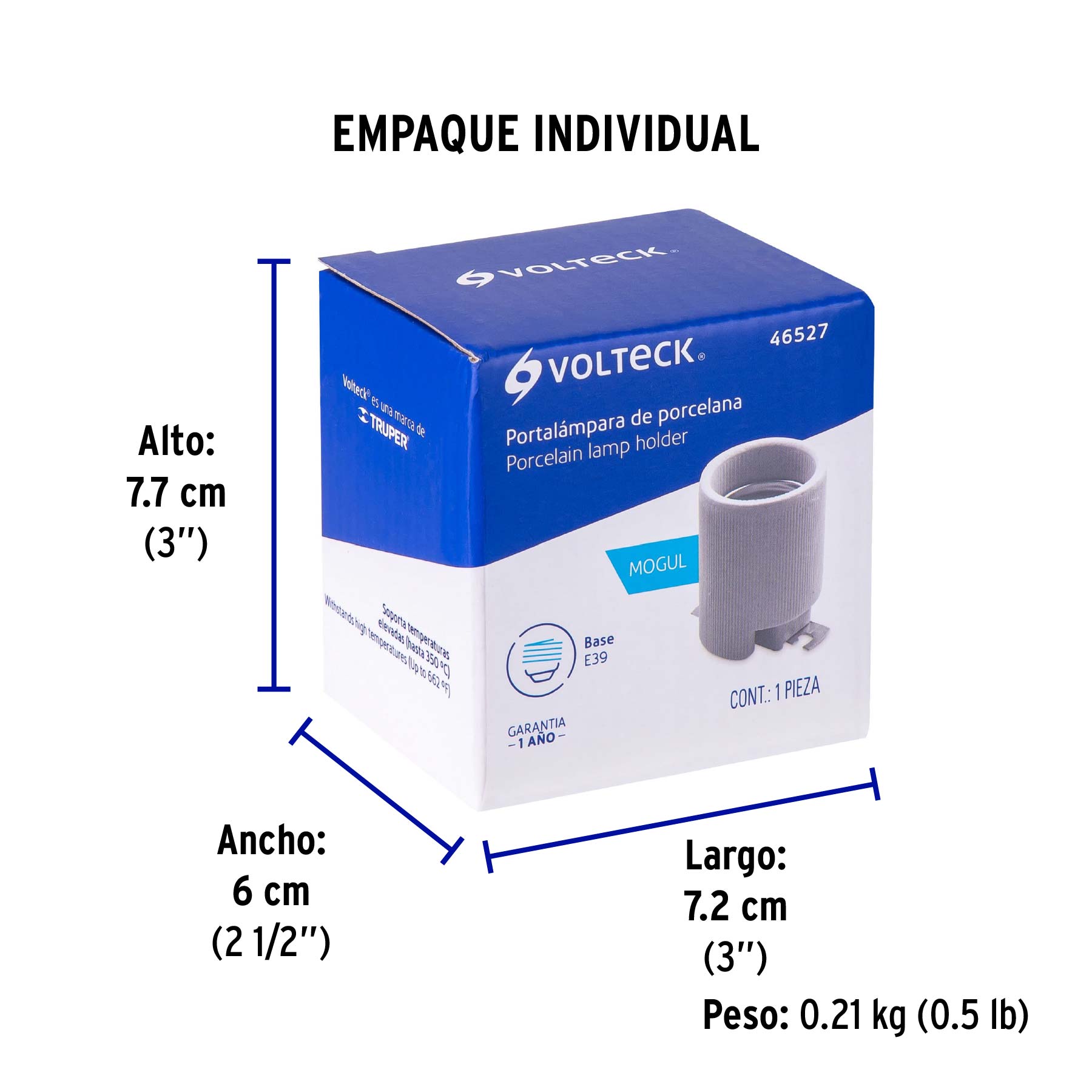 Portalámpara de porcelana, base tipo Mogul (E39), Volteck