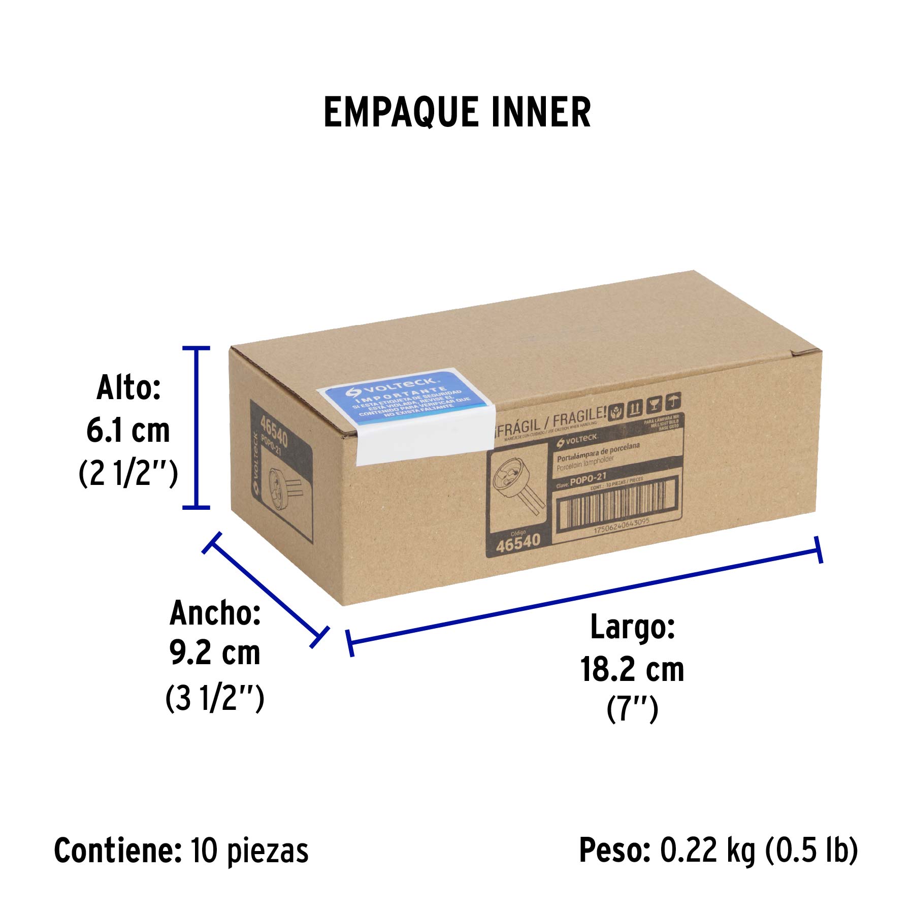Portalámpara de porcelana para base GU10, Volteck