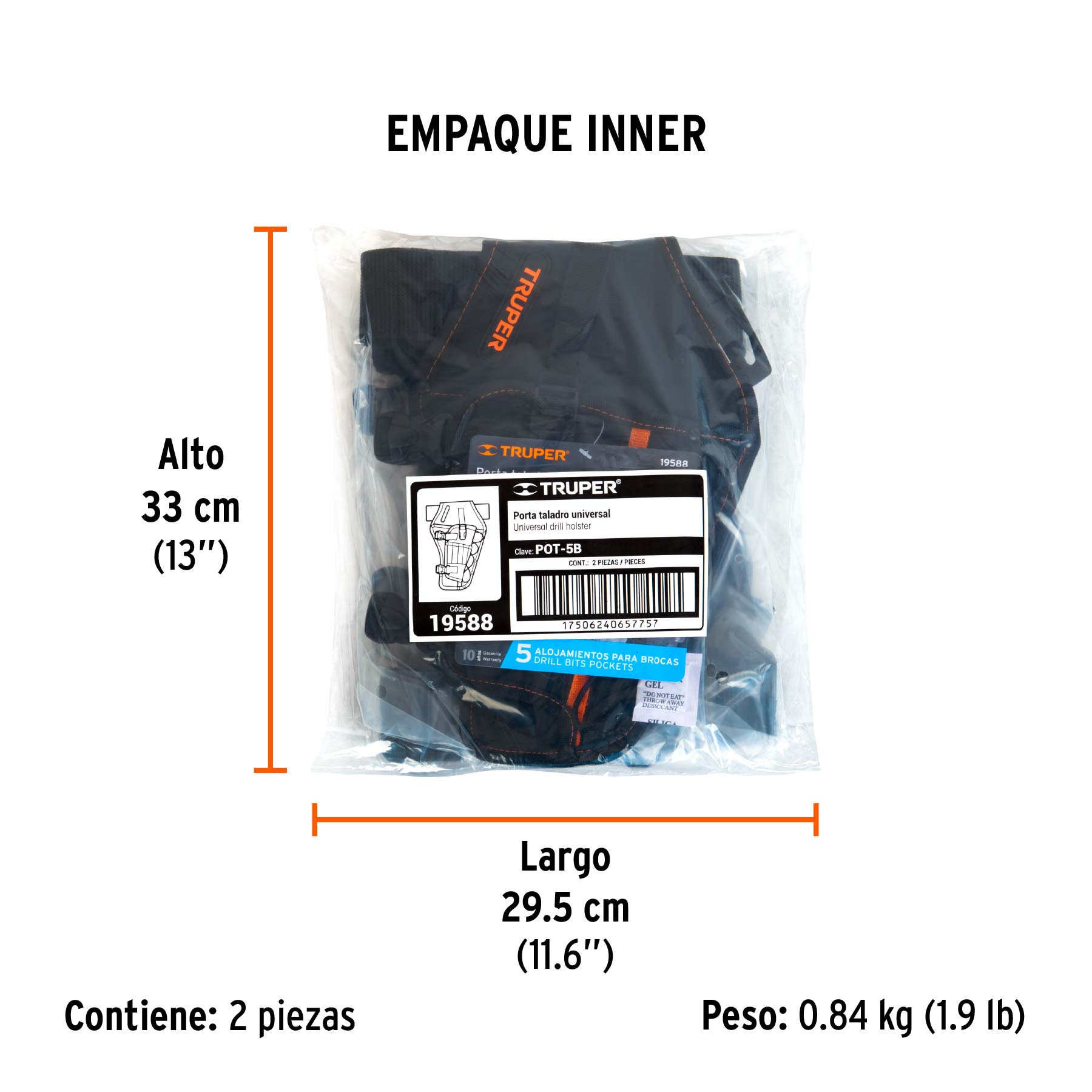 Porta taladro de poliester con cinco compartimentos