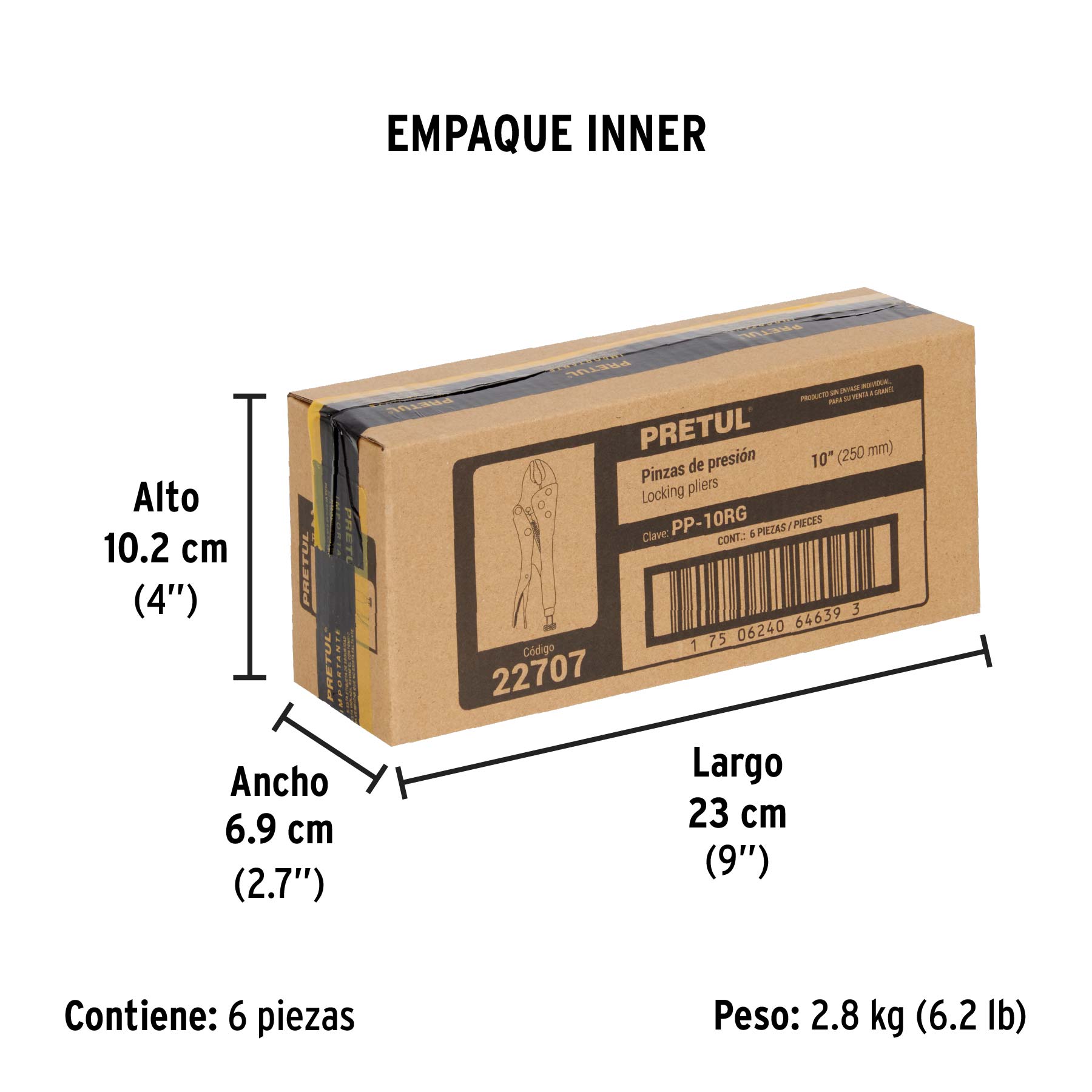 Pinza de presión 10", mordaza recta, Pretul, granel