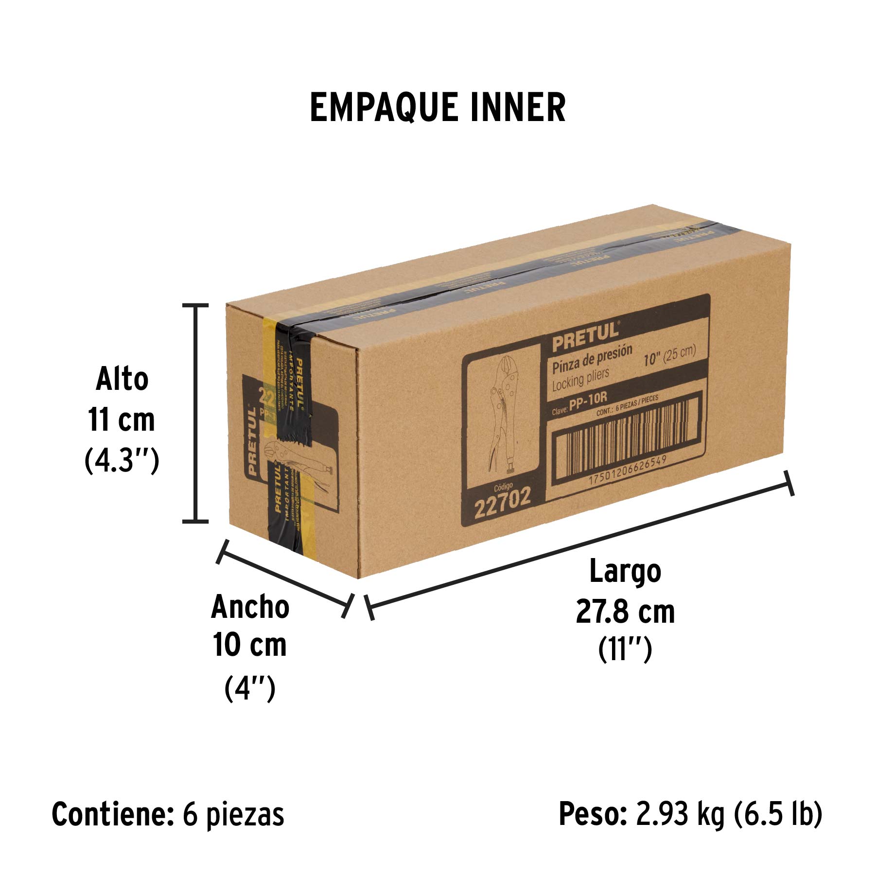 Pinza de presión 10", mordaza recta, pretul
