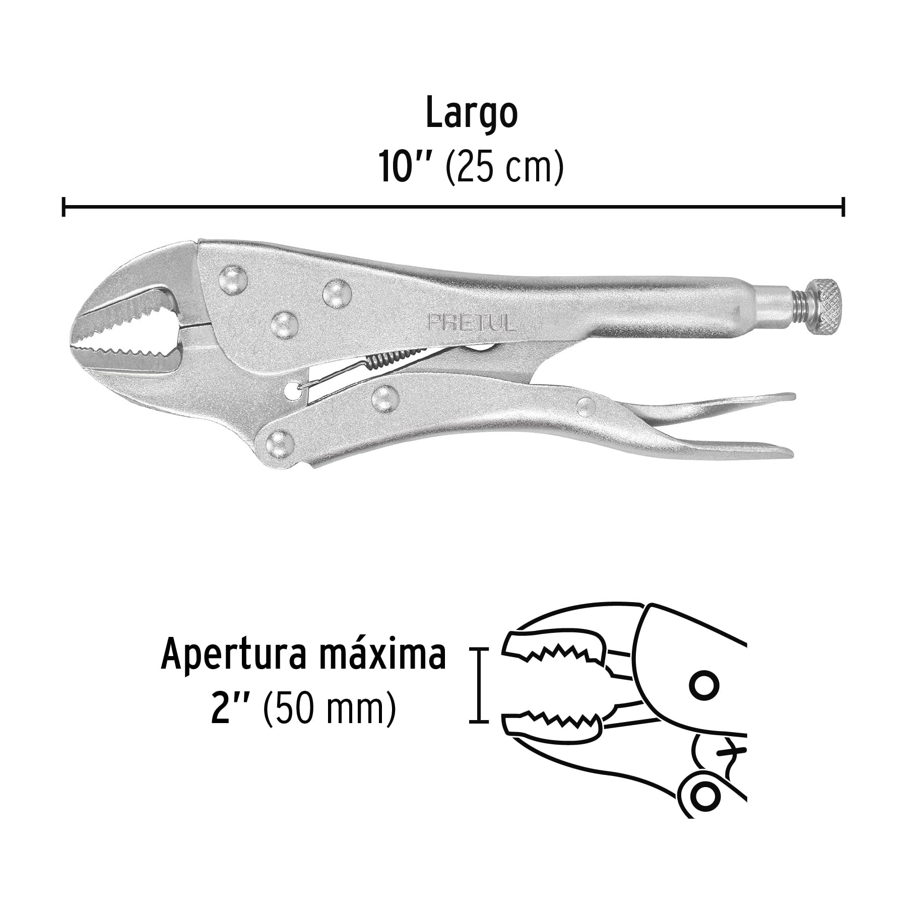 Pinza de presión 10", mordaza recta, pretul