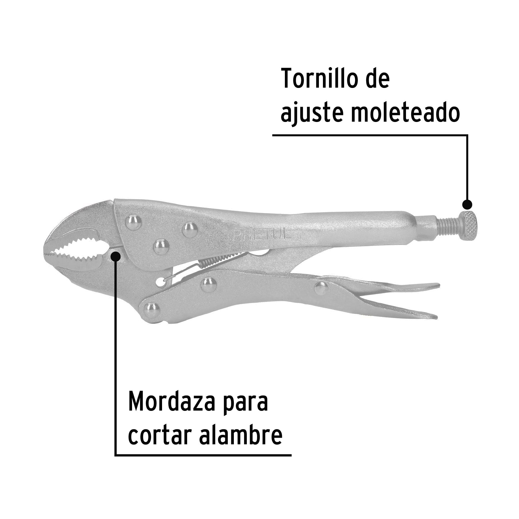 Pinza de presión 7", mordaza curva, pretul