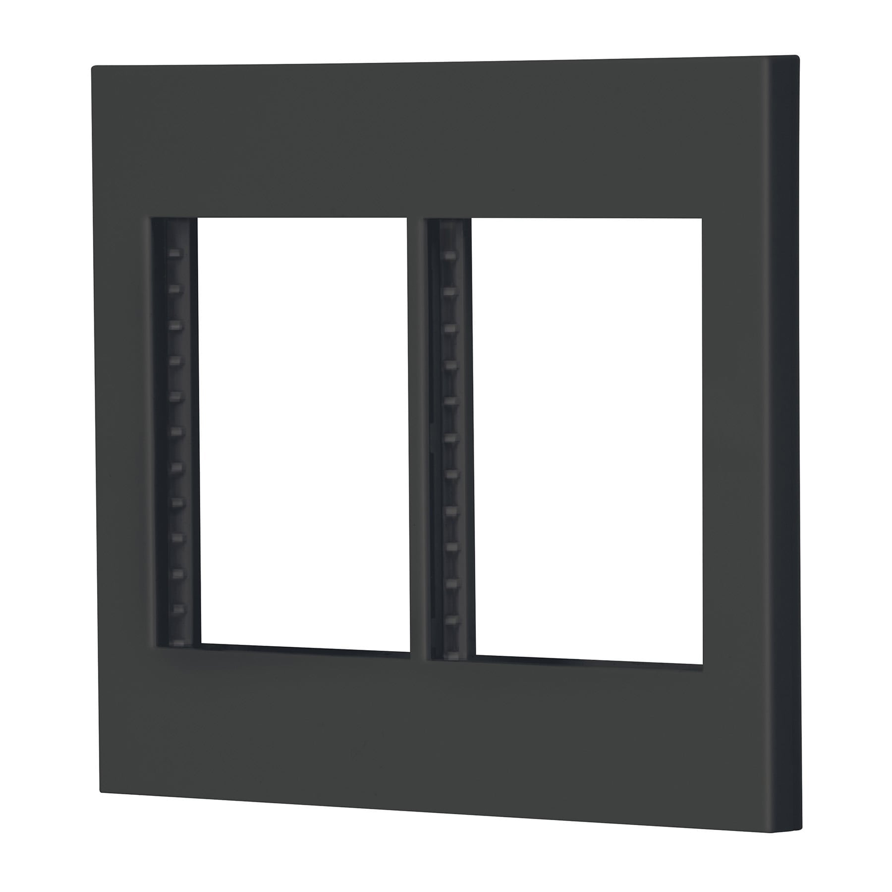 Placa 2 ventanas, 6 módulos, línea Española, color negro