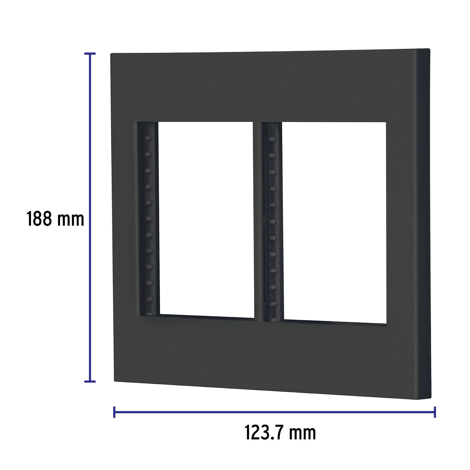 Placa 2 ventanas, 6 módulos, línea Española, color negro