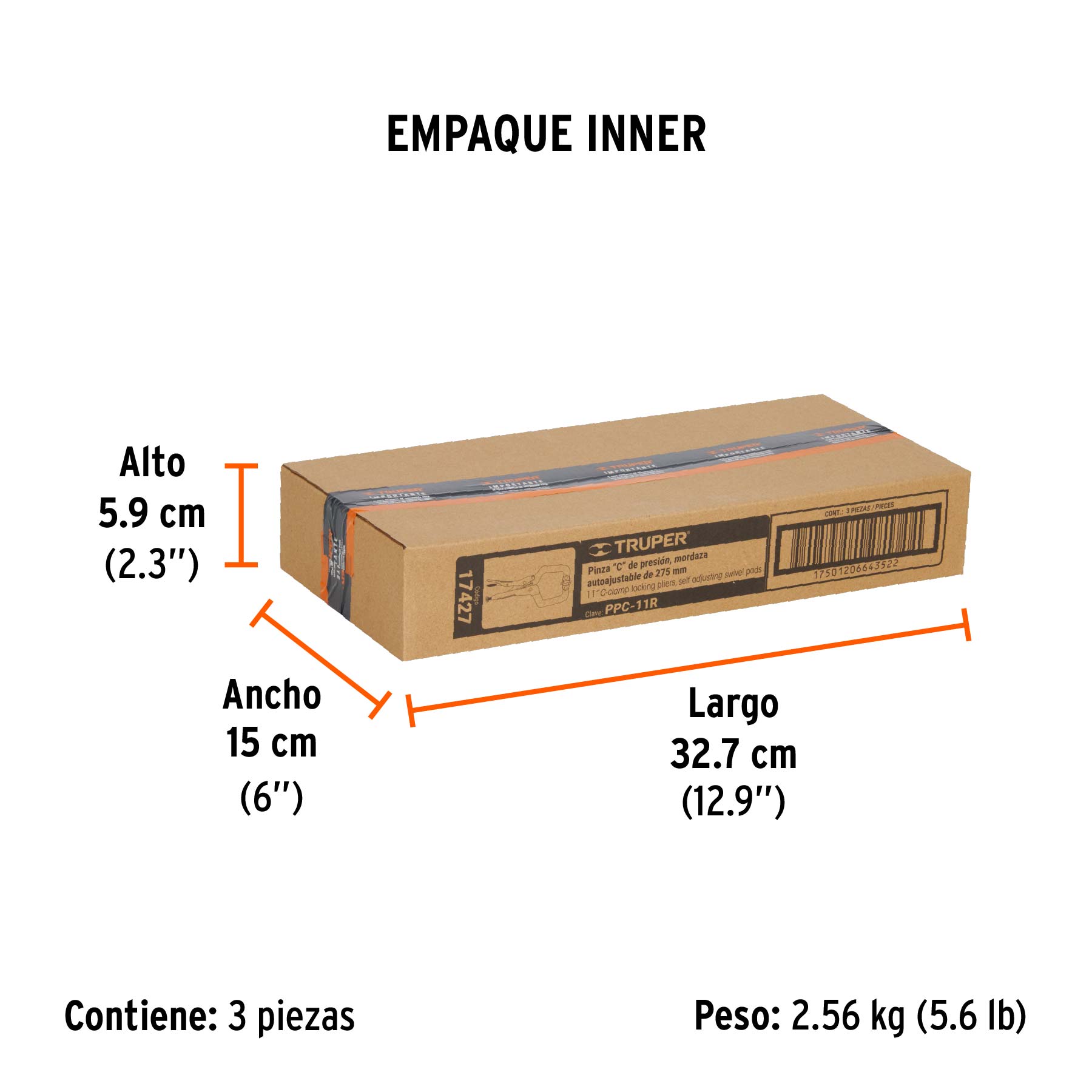 Pinza de presión, tipo "c" de 11", con mordaza autoajustable