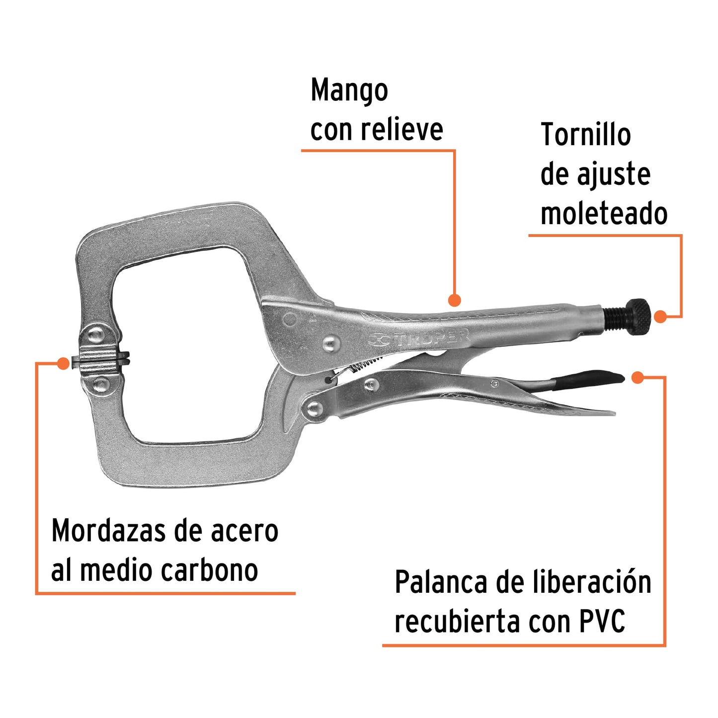Pinza de presión, tipo "c" de 11", con mordaza autoajustable