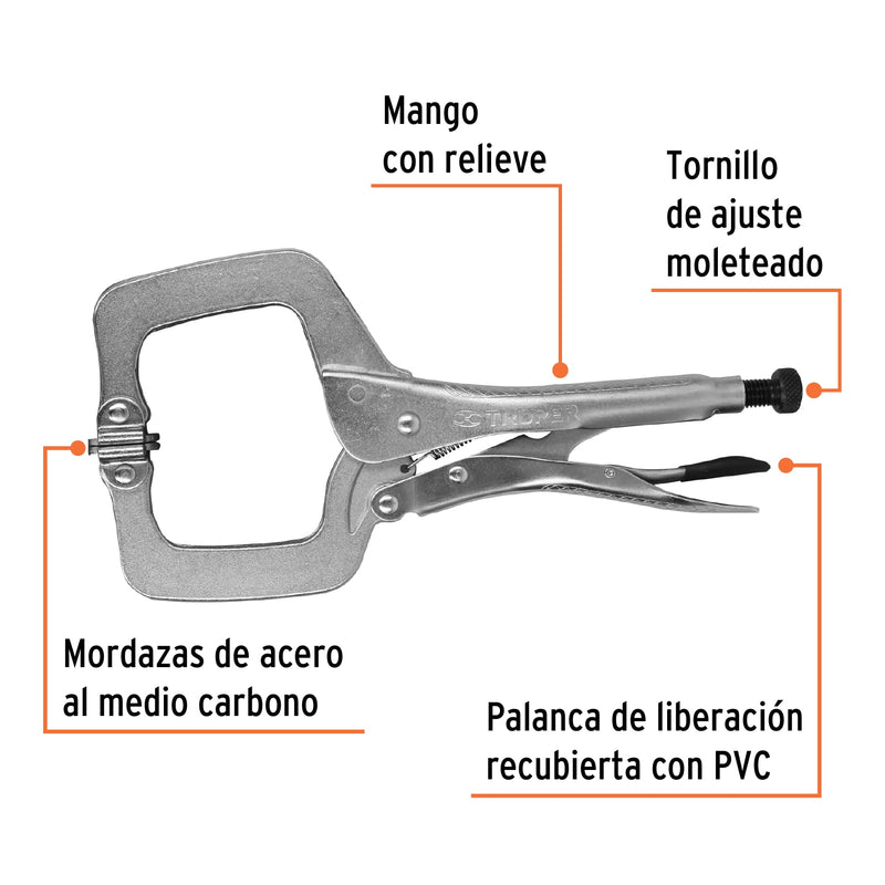 Pinza de presión, tipo "c" de 11", con mordaza autoajustable