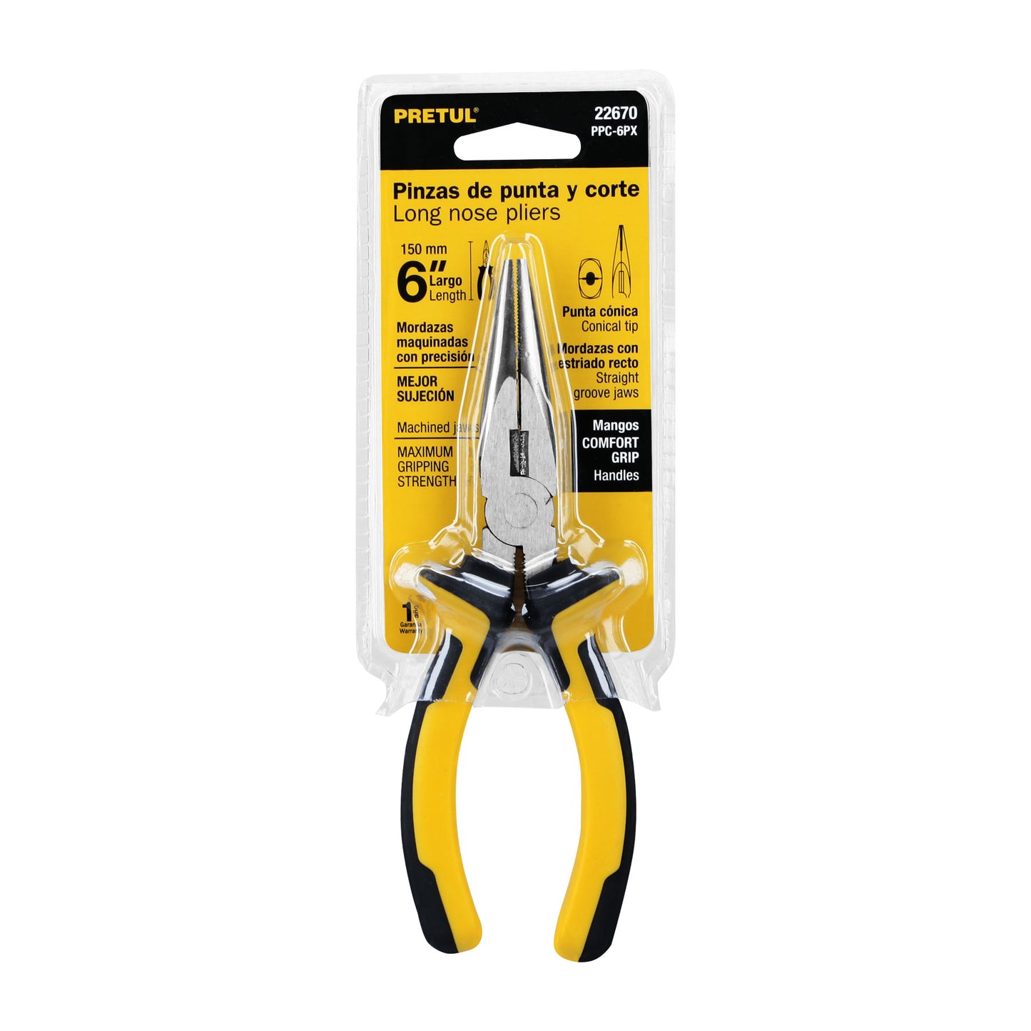 Pinza punta y corte 6", mango comfort grip, pretul
