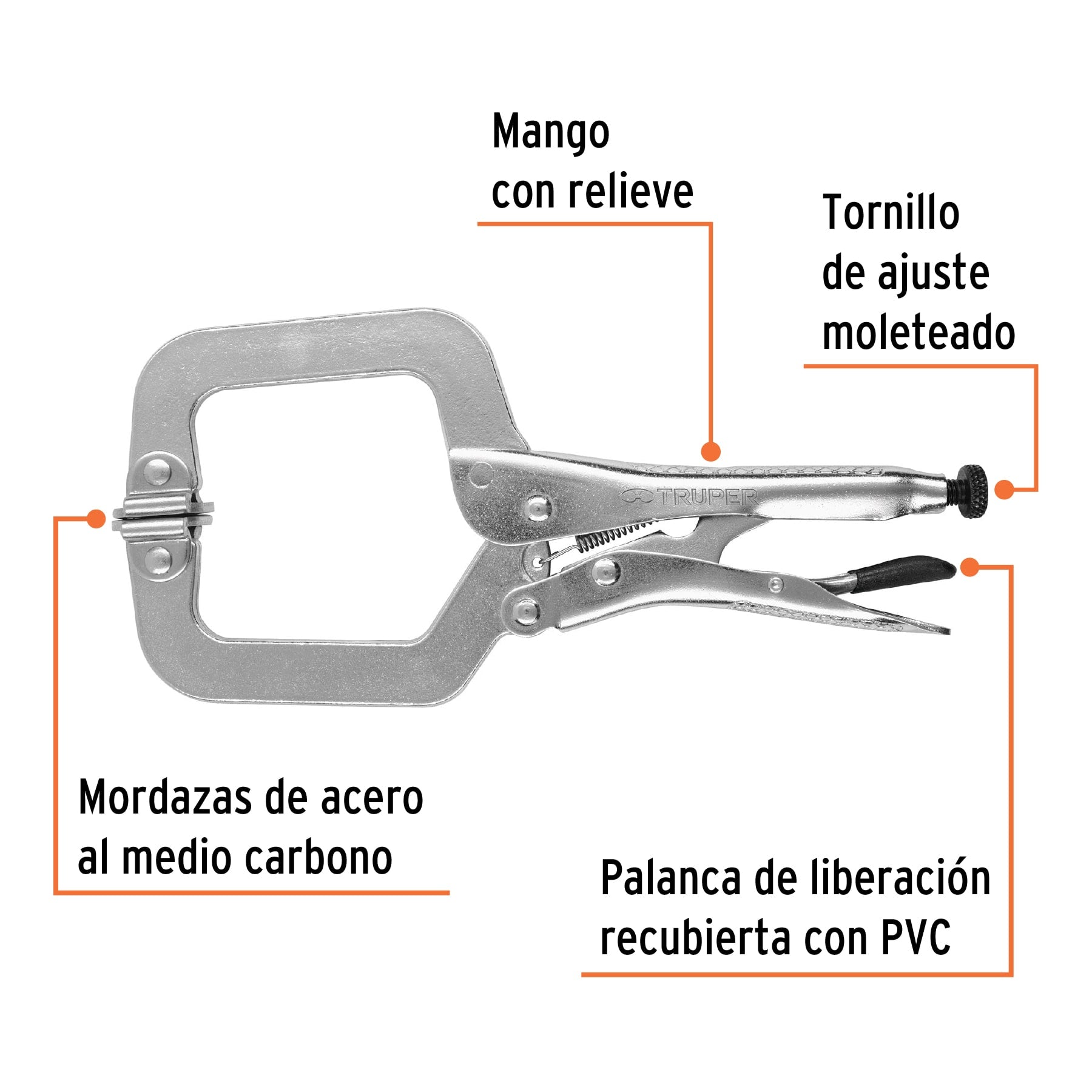 Pinza de presión, tipo "c" de 9" con mordaza  autoajustable