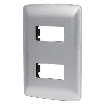 Placa 2 módulos de ABS, línea italiana, color plata, VOLTECK